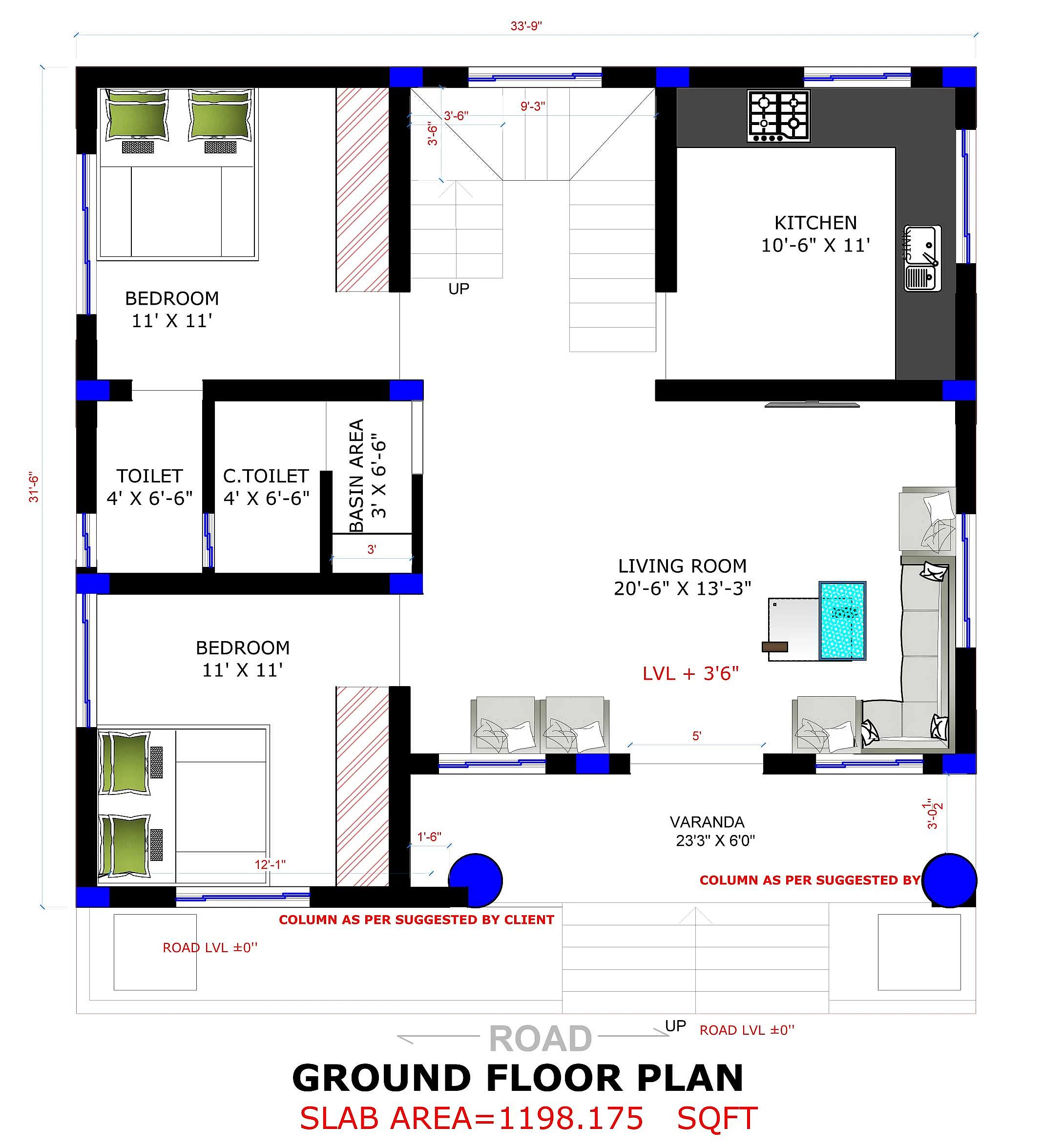 50X40 House plan- 2000 sqft Residential house design At Bhojpur thumbnail 4 — Project ID 8405