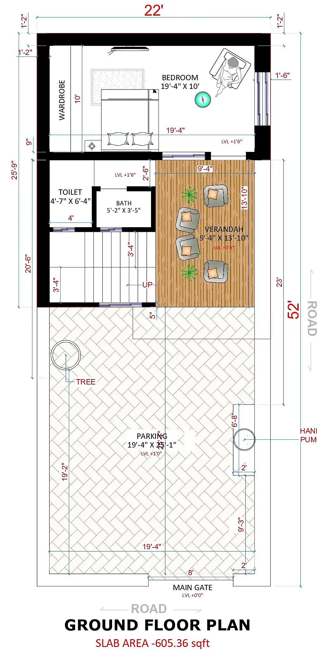 22X52 House plan- 1144 sqft Residential house design At prayagraj thumbnail 3 — Project ID 8407