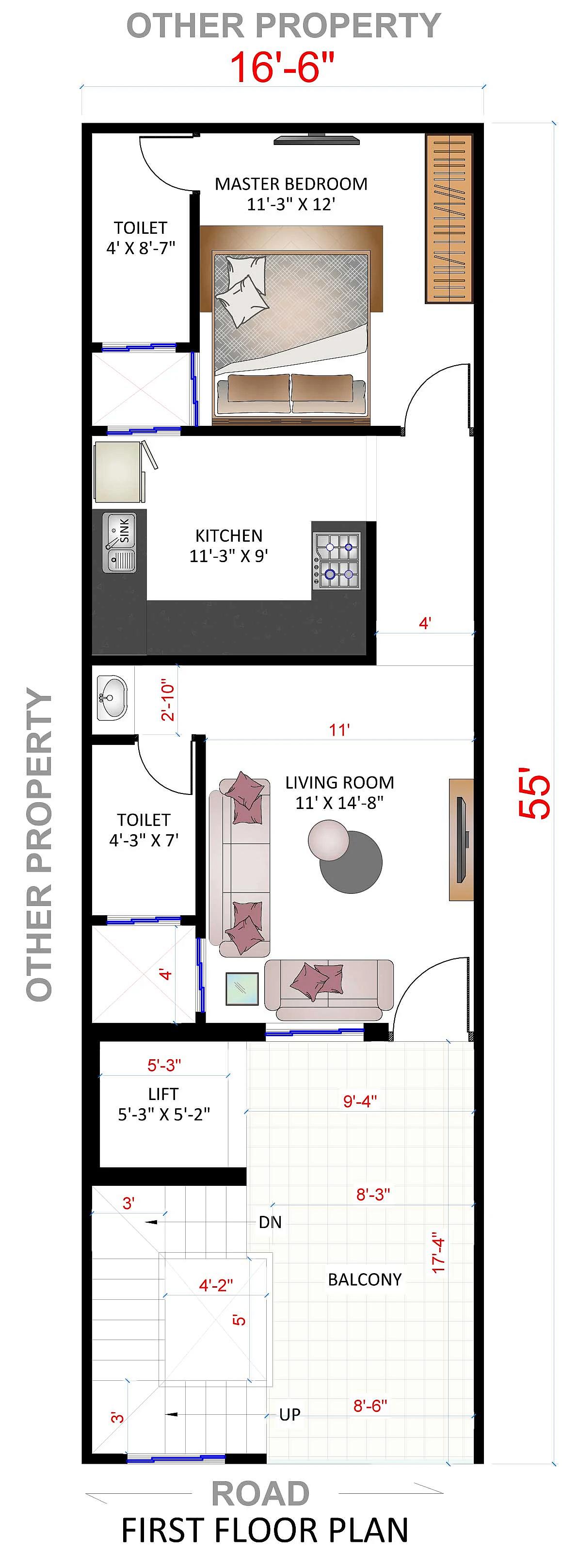 16X55 House plan- 880 sqft Residential house design At Kanpur thumbnail 2 — Project ID 8408