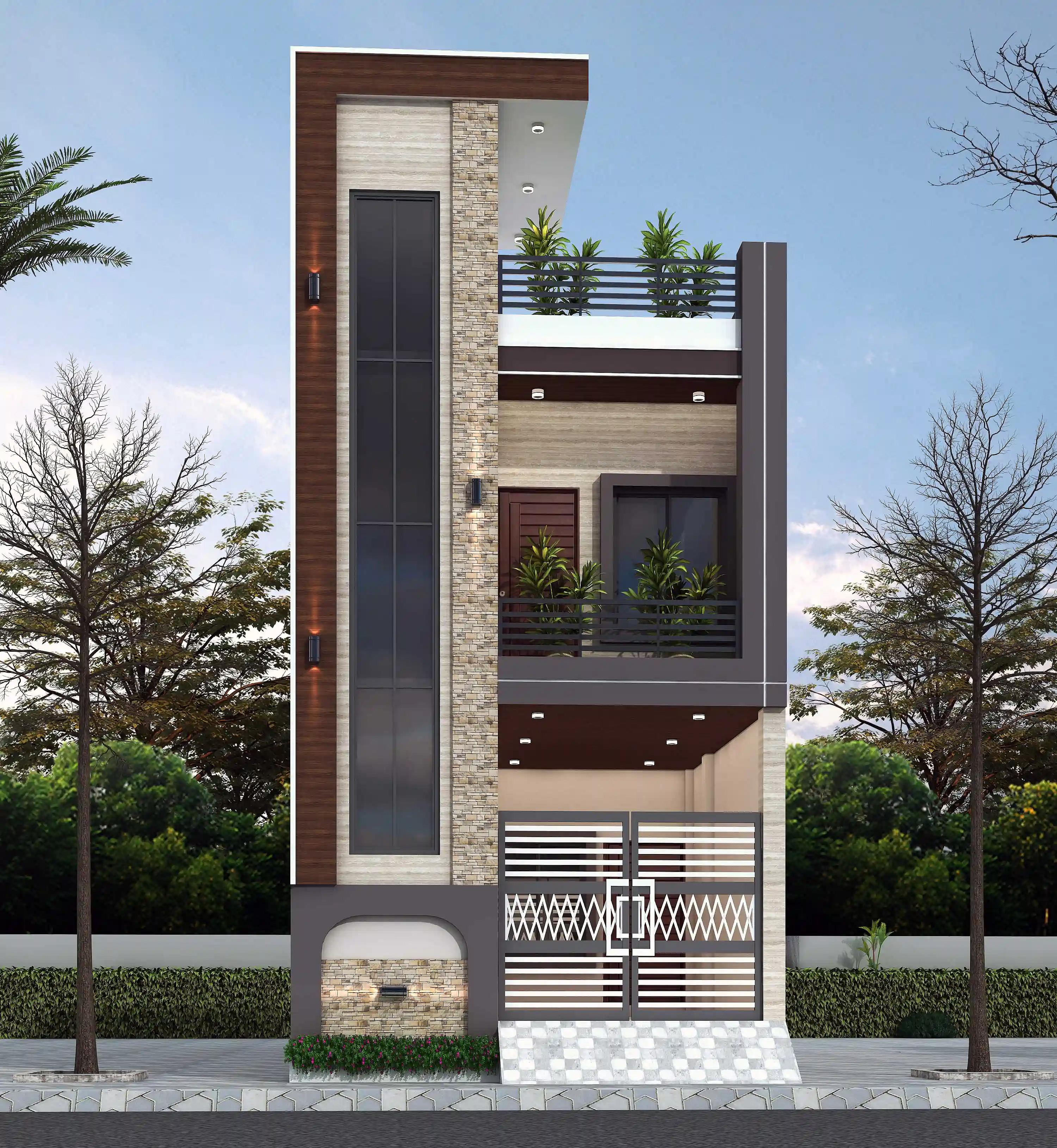 16X55 House plan- 880 sqft Residential house design At Kanpur [UP] front elevation, 16x55 ft plot, 2 BHK, south facing, G+1, Kanpur