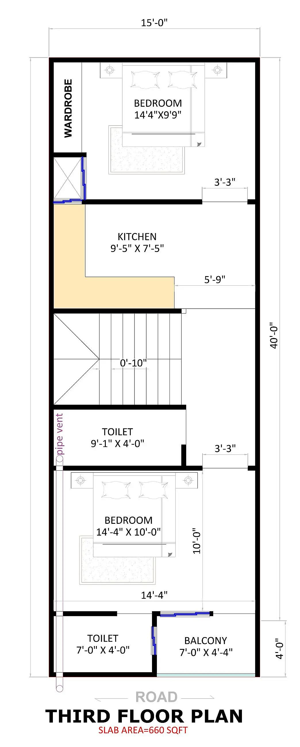 15X40 House plan- 600 sqft Residential Cum Commercial house design At Delhi thumbnail 5 — Project ID 8410