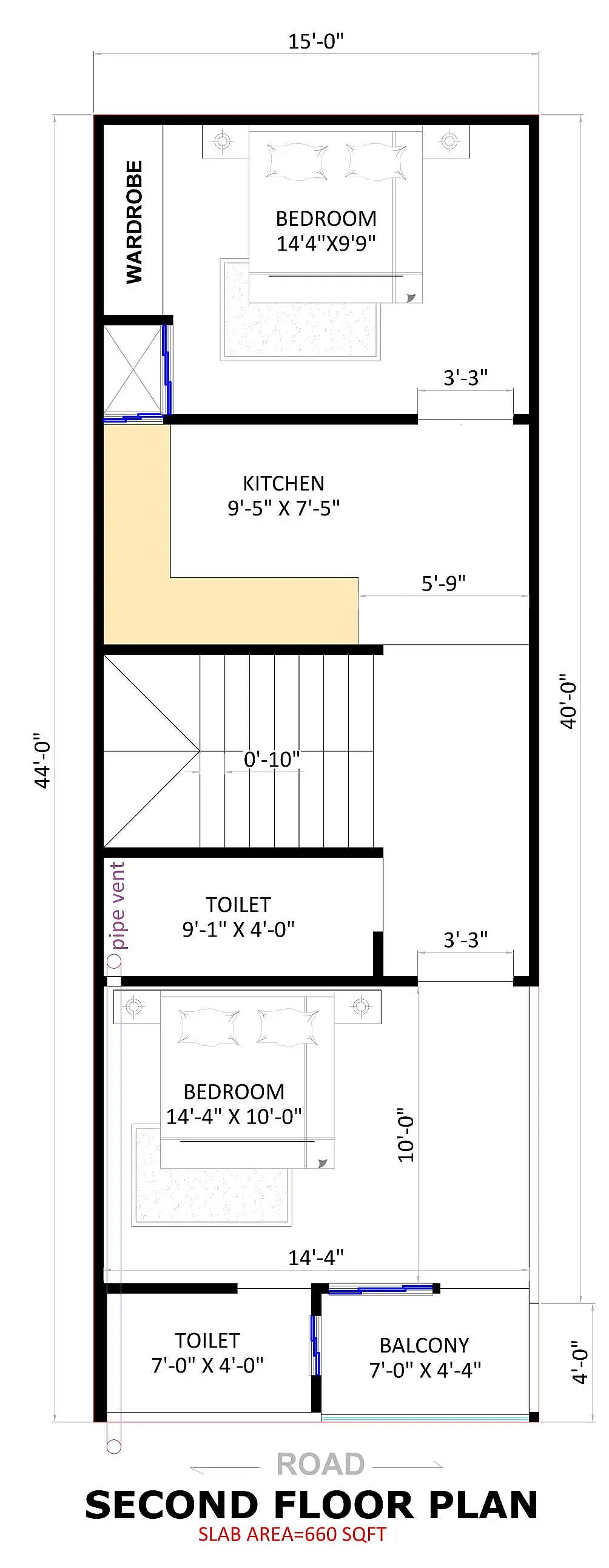 15X40 House plan- 600 sqft Residential Cum Commercial house design At Delhi thumbnail 4 — Project ID 8410