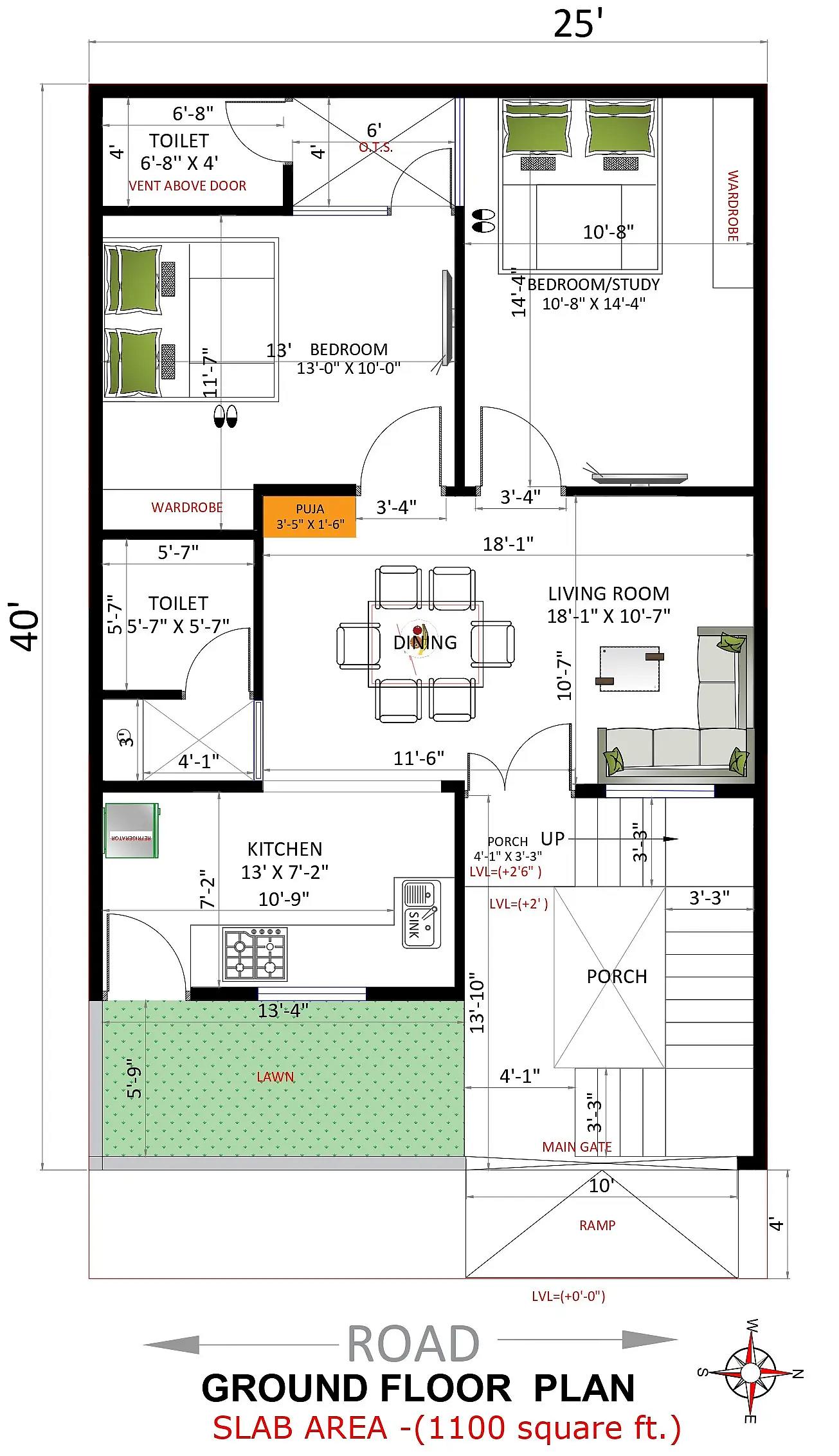 25X40 House plan- 1000 sqft Residential house design At Kota thumbnail 2 — Project ID 8413