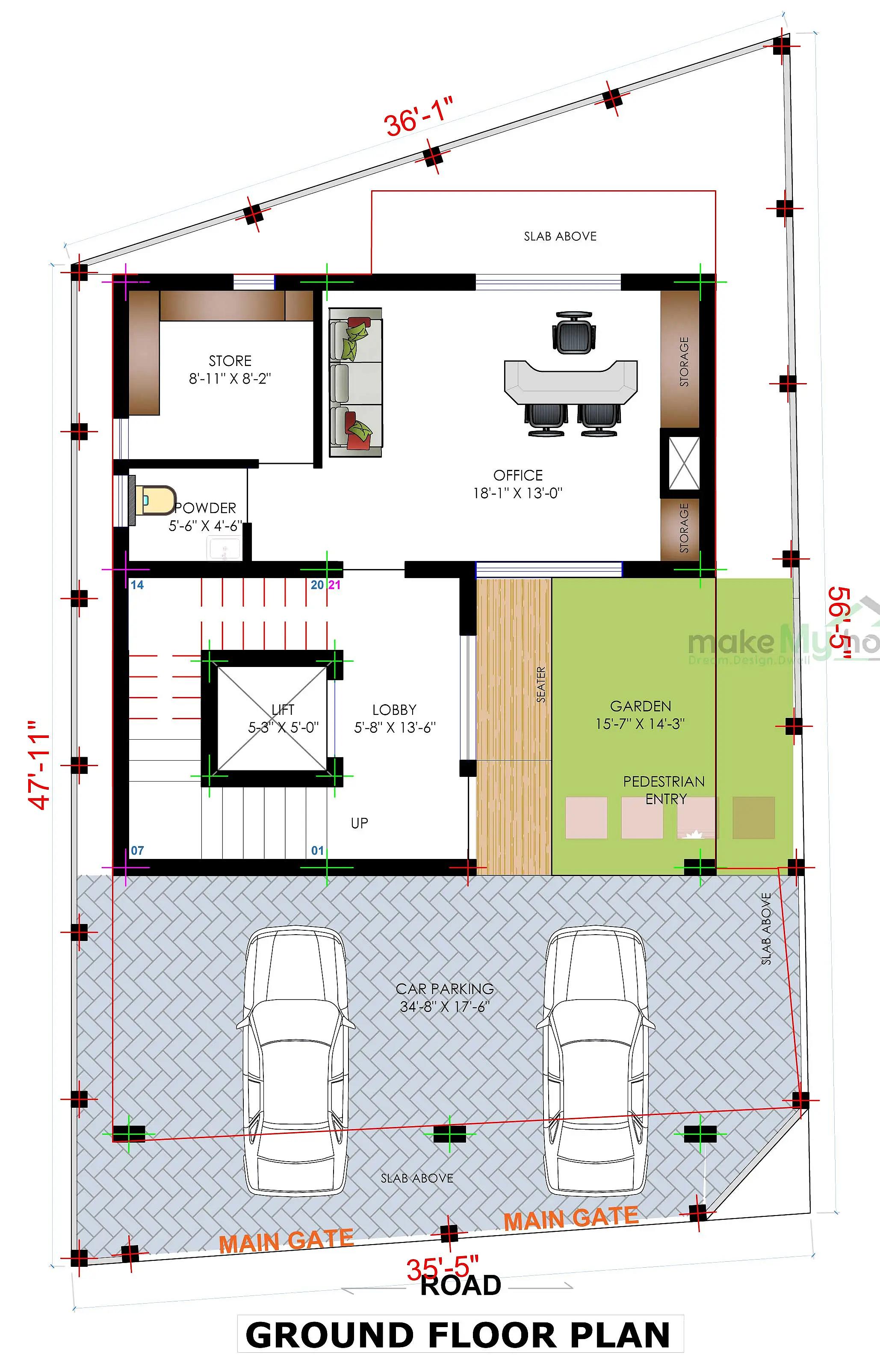 35X47 House plan- 1645 sqft Residential house design At Chennai thumbnail 3 — Project ID 8414