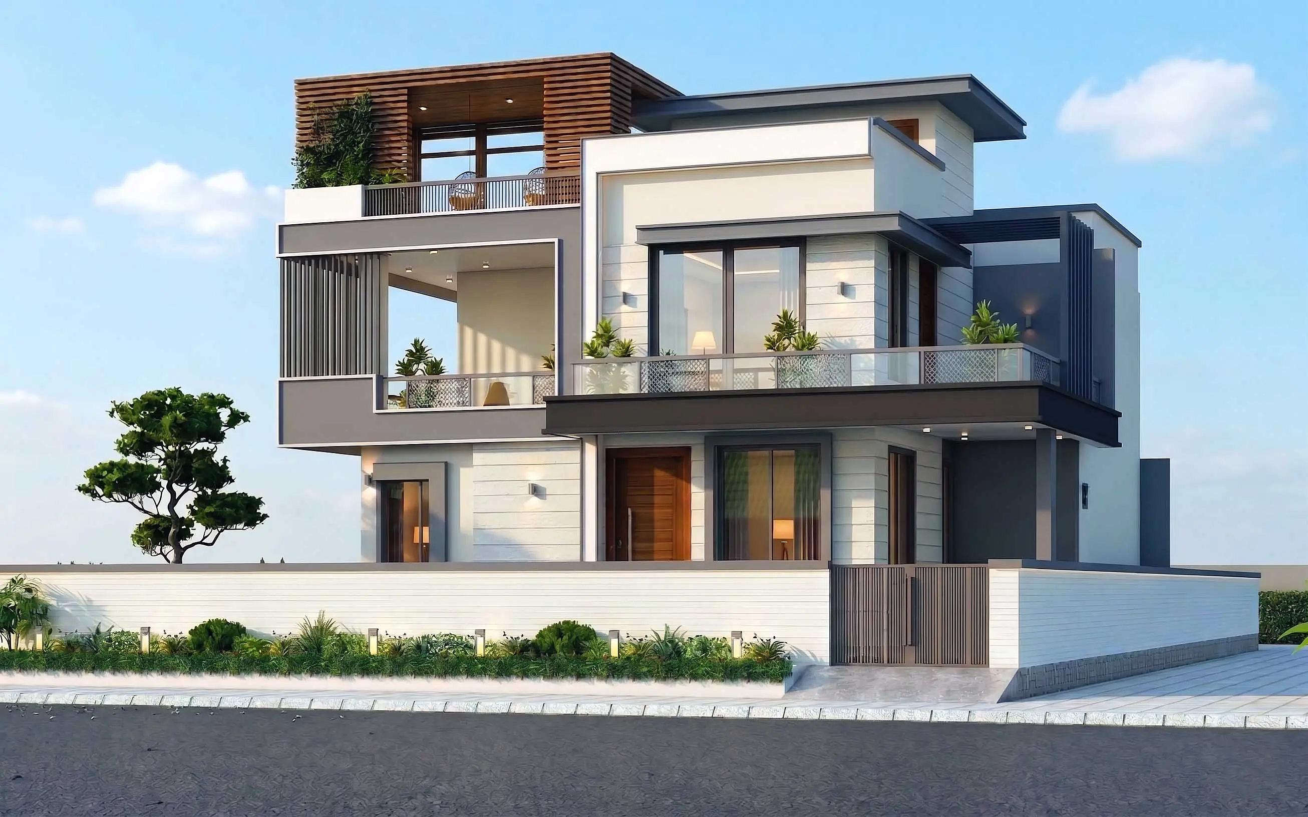 40X49 House plan- 1960 sqft Residential house design At Pauni [MH] front elevation, 40x49 ft plot, 3 BHK, north facing, G+1, Pauni