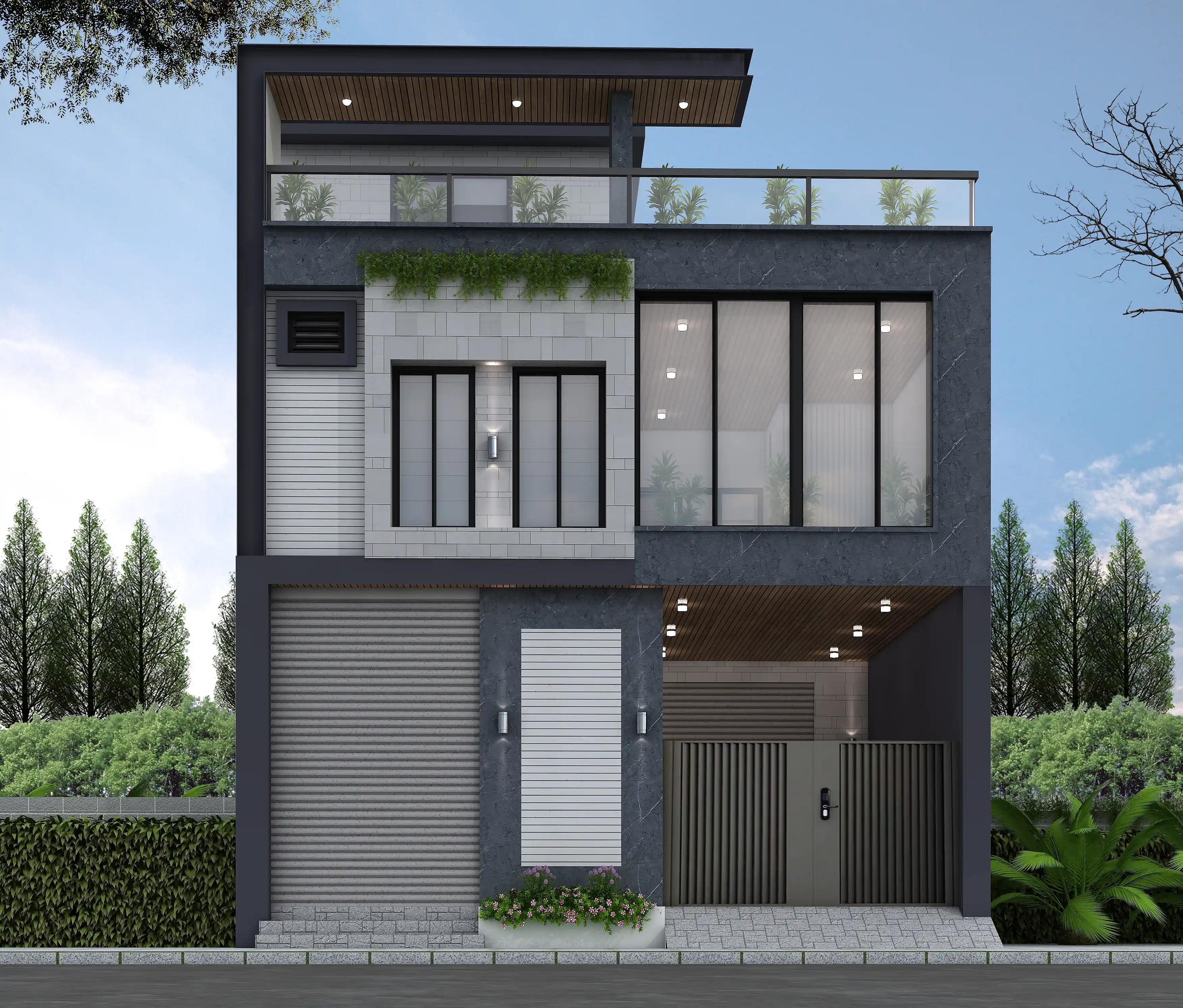 27X60 House With Shop plan- 1620 sqft Residential house design At Bulandshahr [UP] front elevation, 27x60 ft plot, 3 BHK, south facing, G+1, Bulandshahr