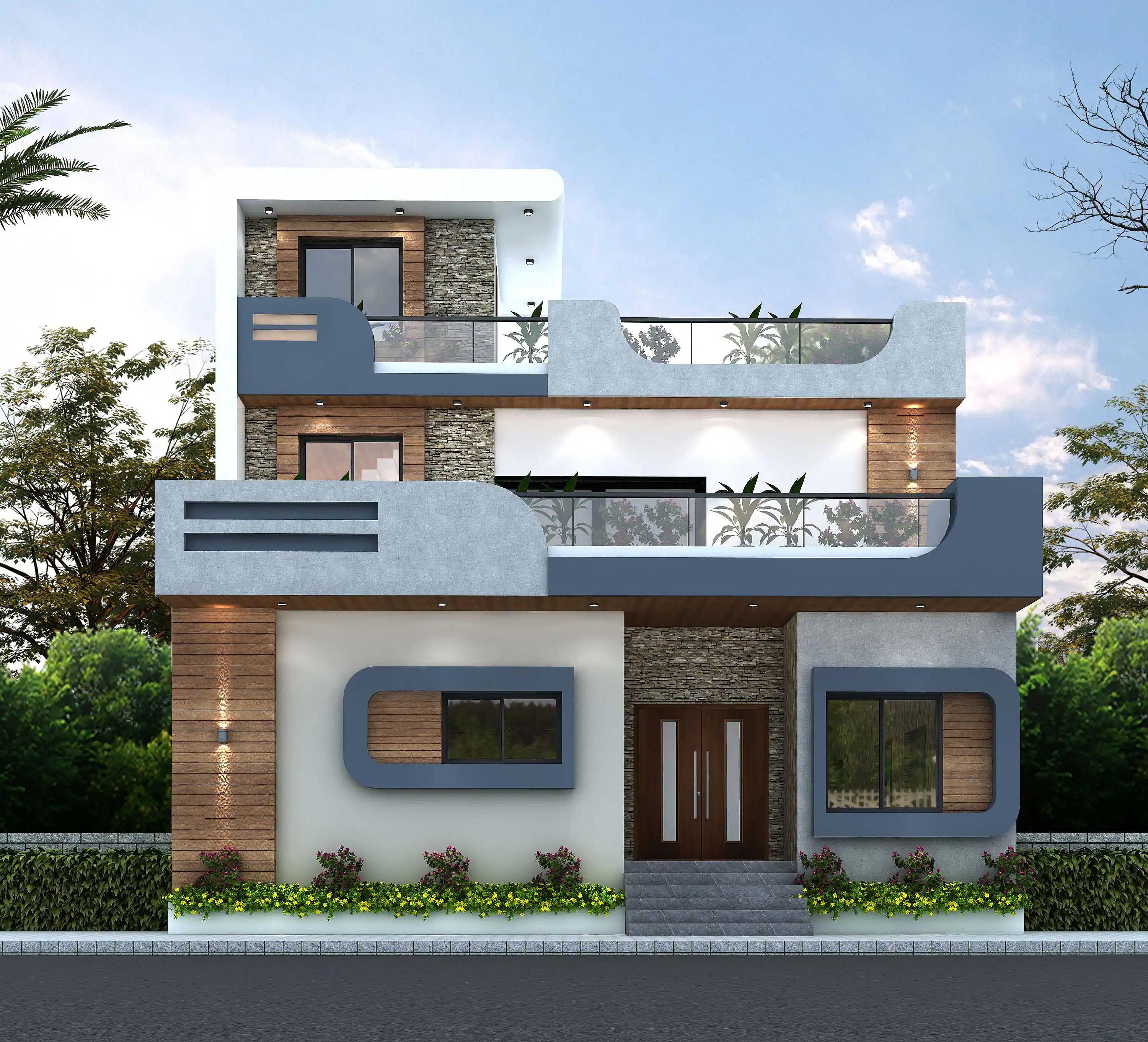 35X50 House plan- 1750 sqft Residential house design At Bundi [RJ] front elevation, 35x50 ft plot, 3 BHK, east facing, G+1, Bundi