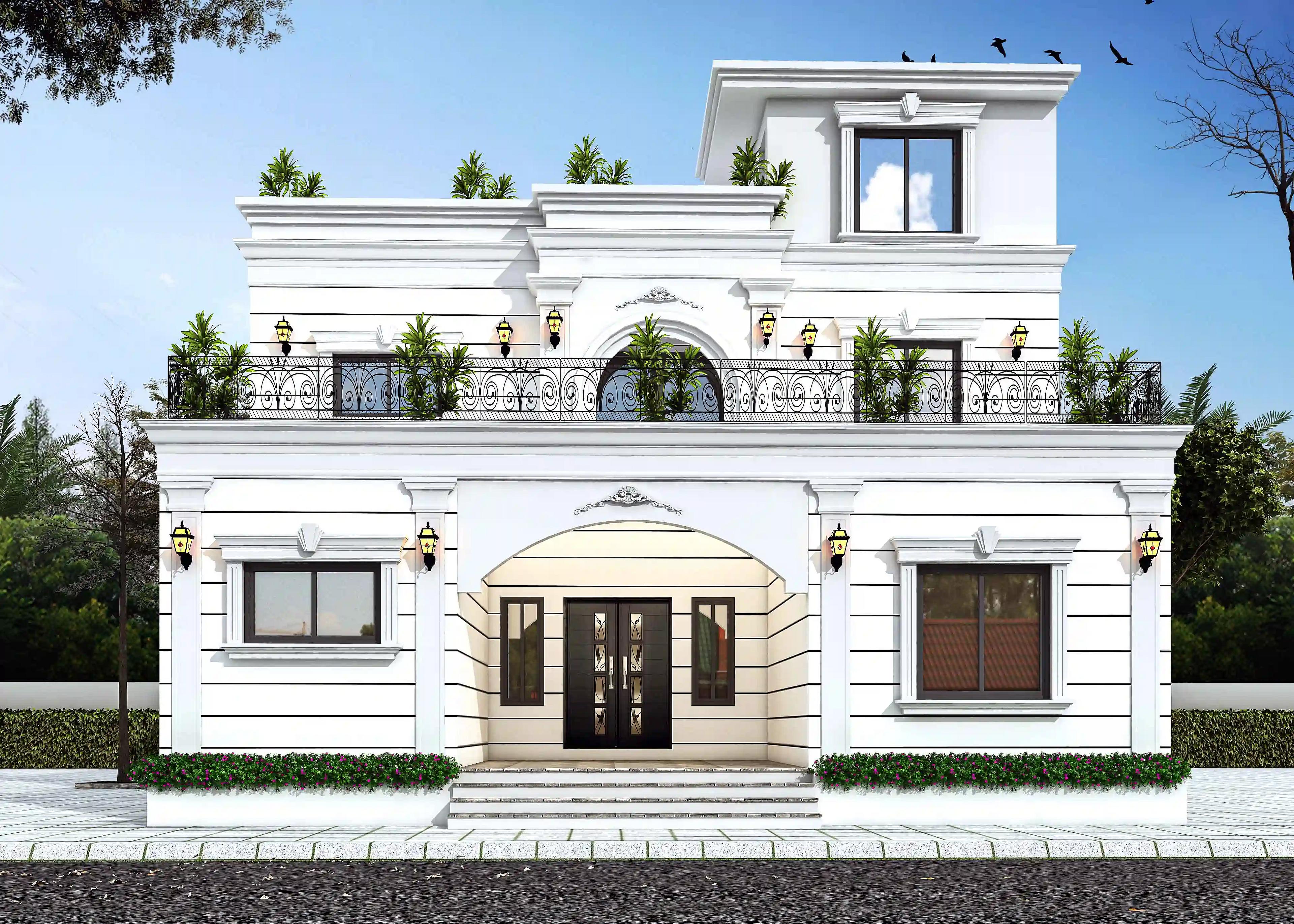 45X50 House plan- 2250 sqft Residential house design At Madhubani [BR] front elevation, 45x50 ft plot, 6 BHK, east facing, G+1, Madhubani
