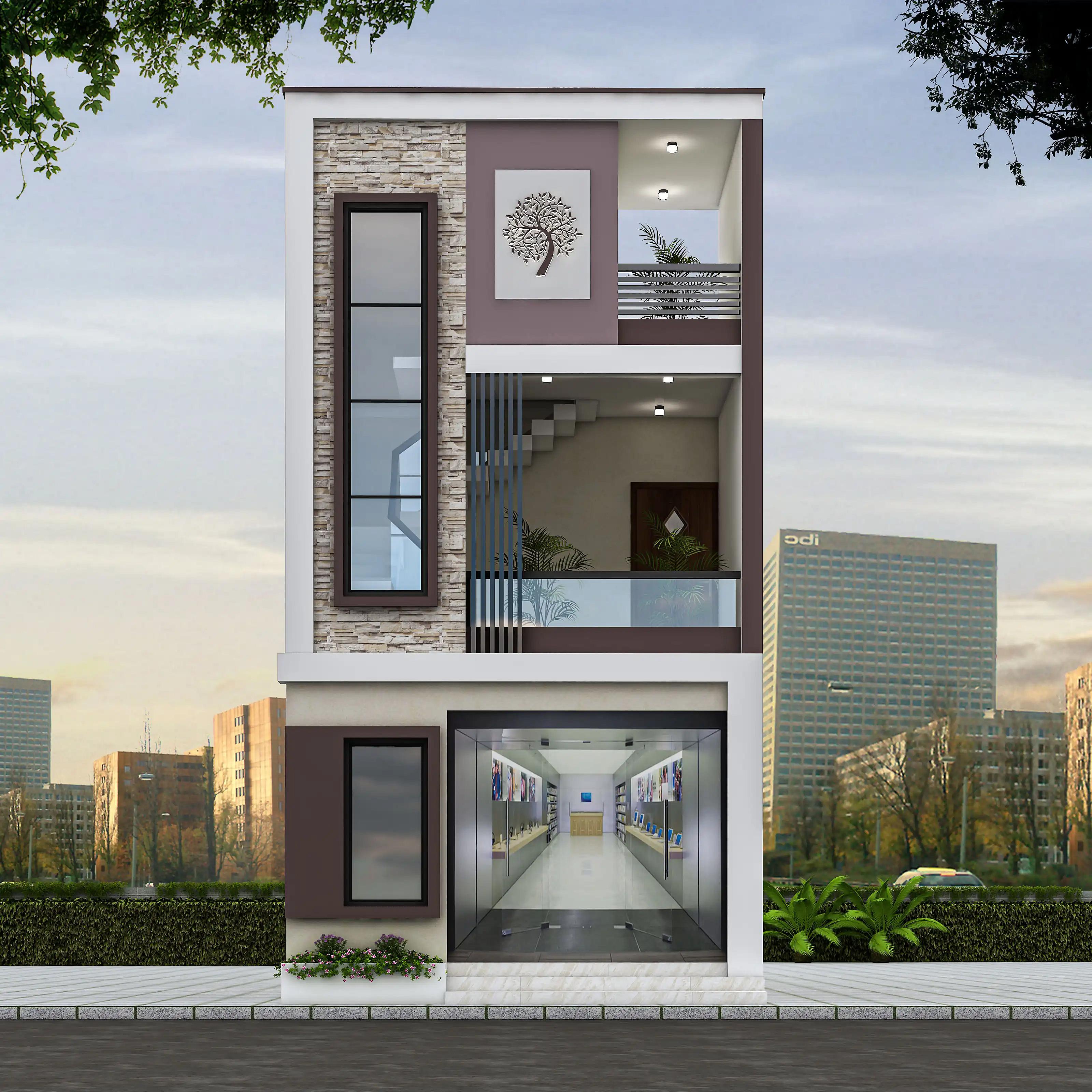 17X50 Hotel plan- 850 sqft Commercial house design At kulpahar [UP] front elevation, 17x50 ft plot, south facing, G+1, kulpahar