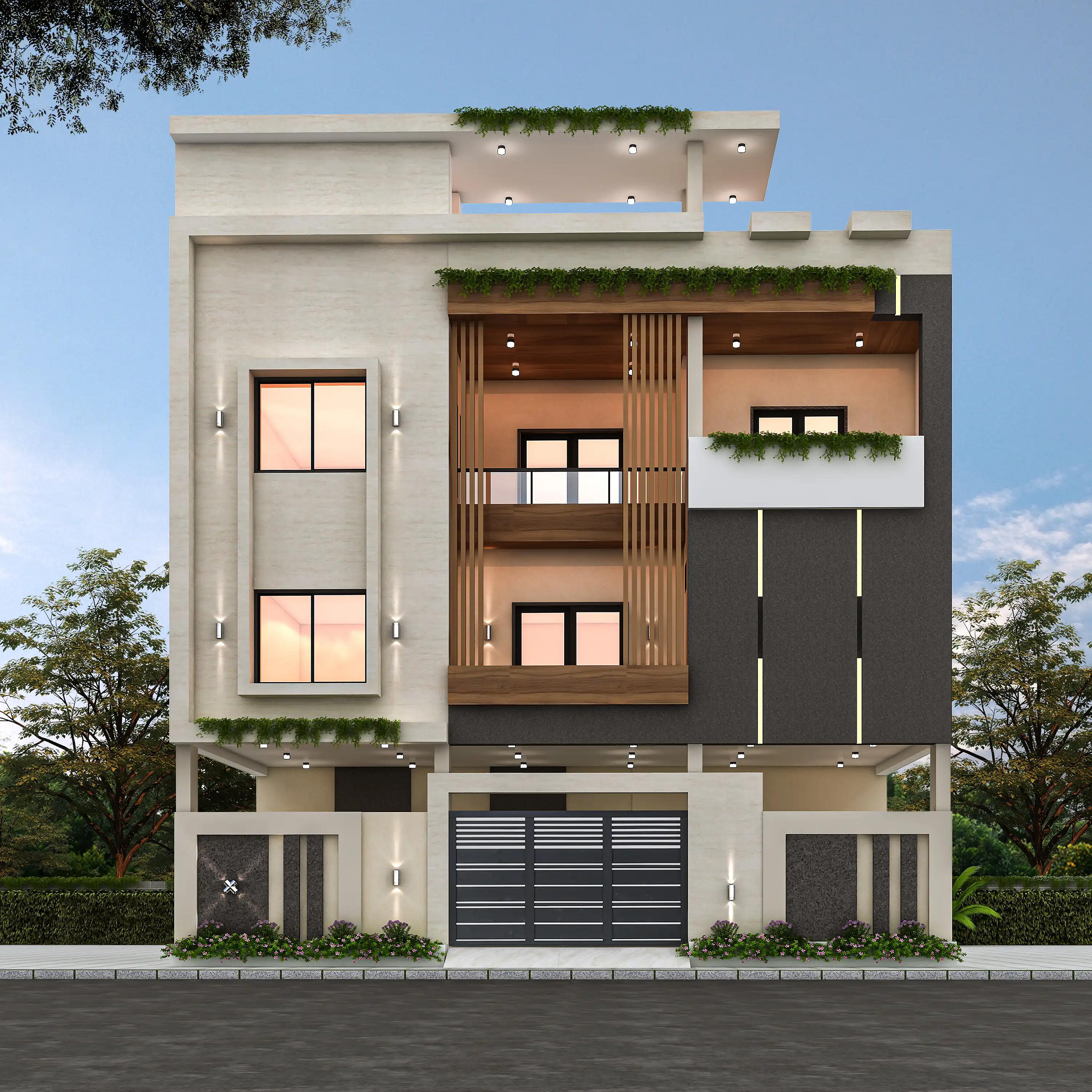 40X30 House plan- 1200 sqft Residential house design At Nagpur [MH] front elevation, 40x30 ft plot, 3 BHK, west facing, G+2, Nagpur