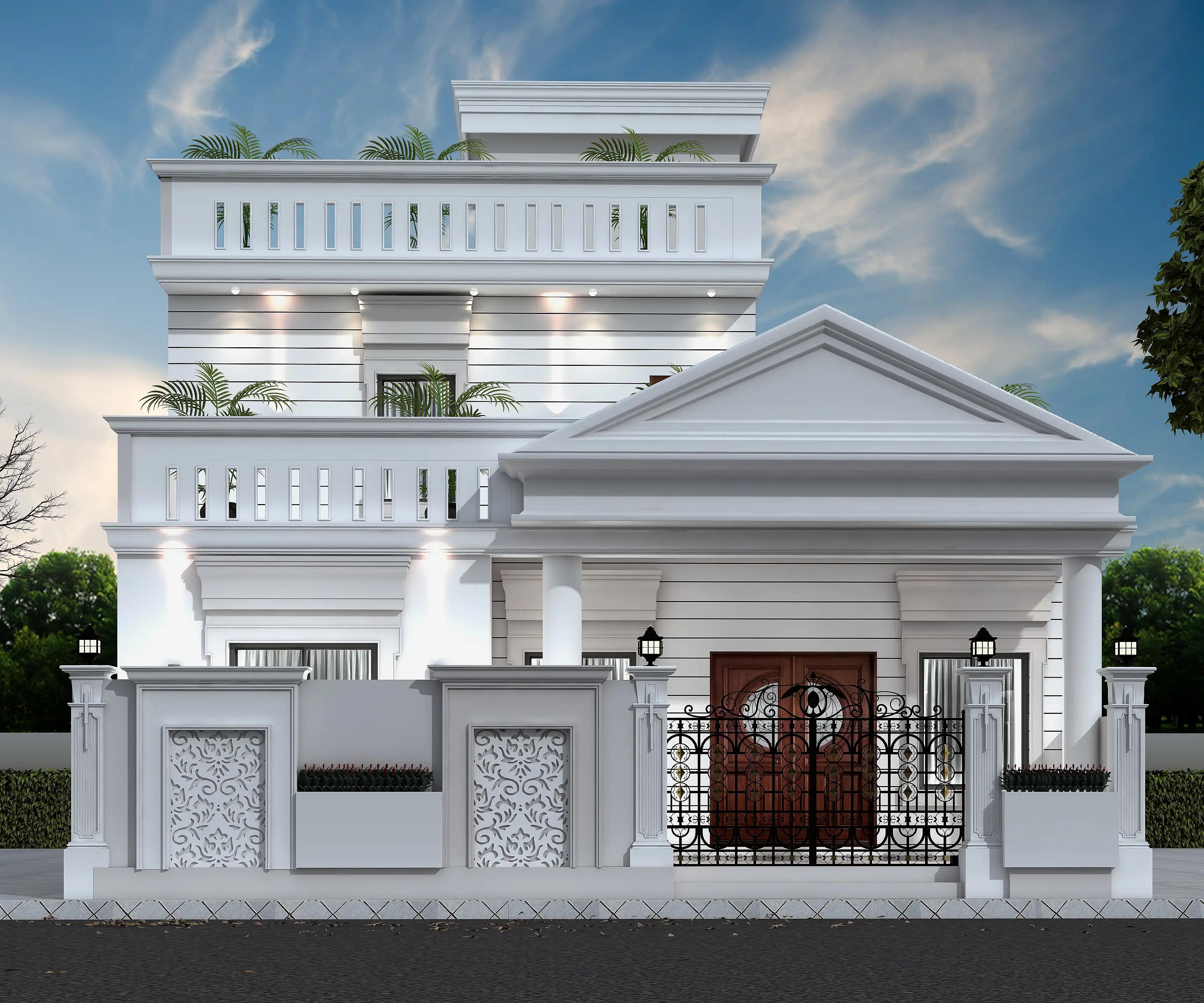 33X31 House plan- 1023 sqft Residential house design At Pune [MH] front elevation, 33x31 ft plot, 3 BHK, west facing, G+1, Pune