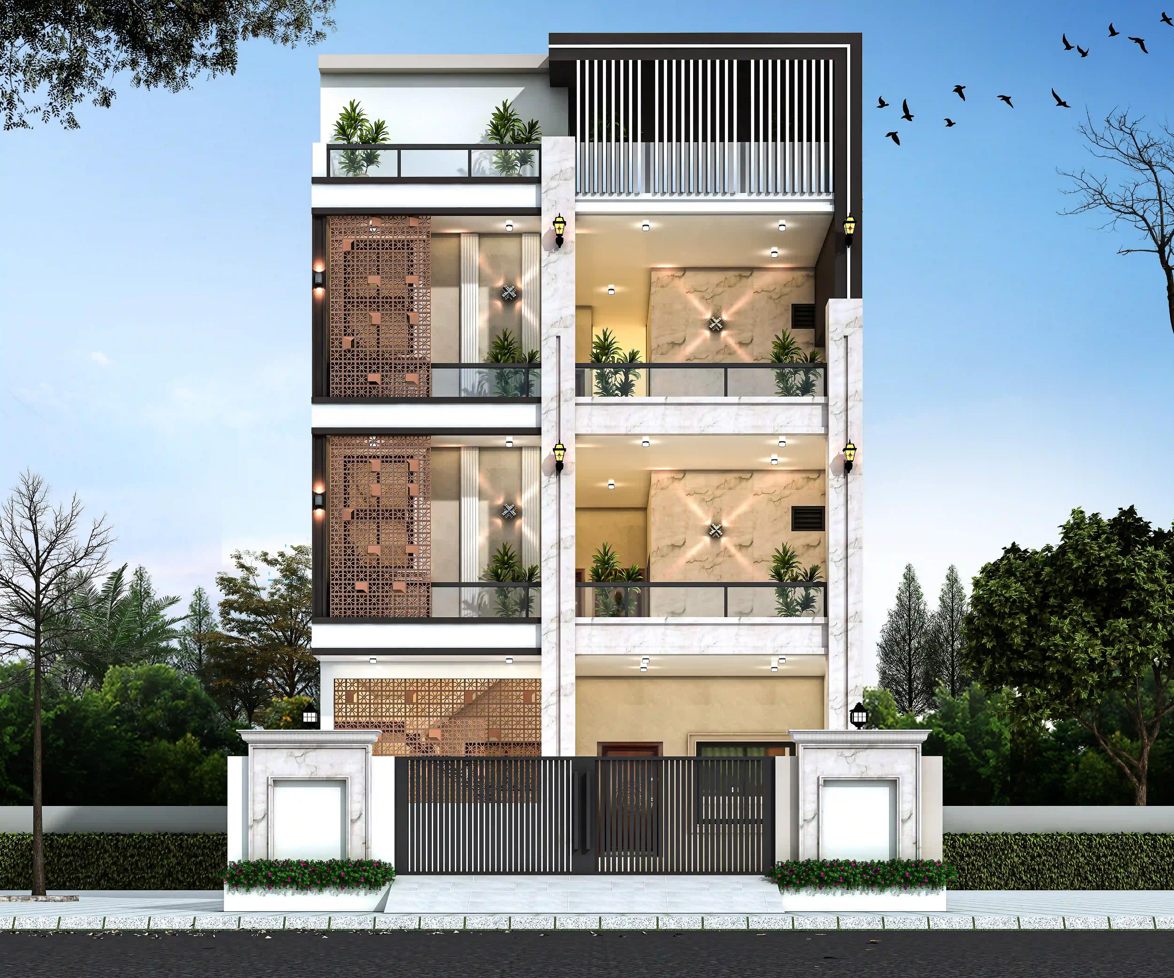 30X98 Apartment plan- 2940 sqft Residential house design At Bharatpur [RJ] front elevation, 30x98 ft plot, east facing, G+2, Bharatpur