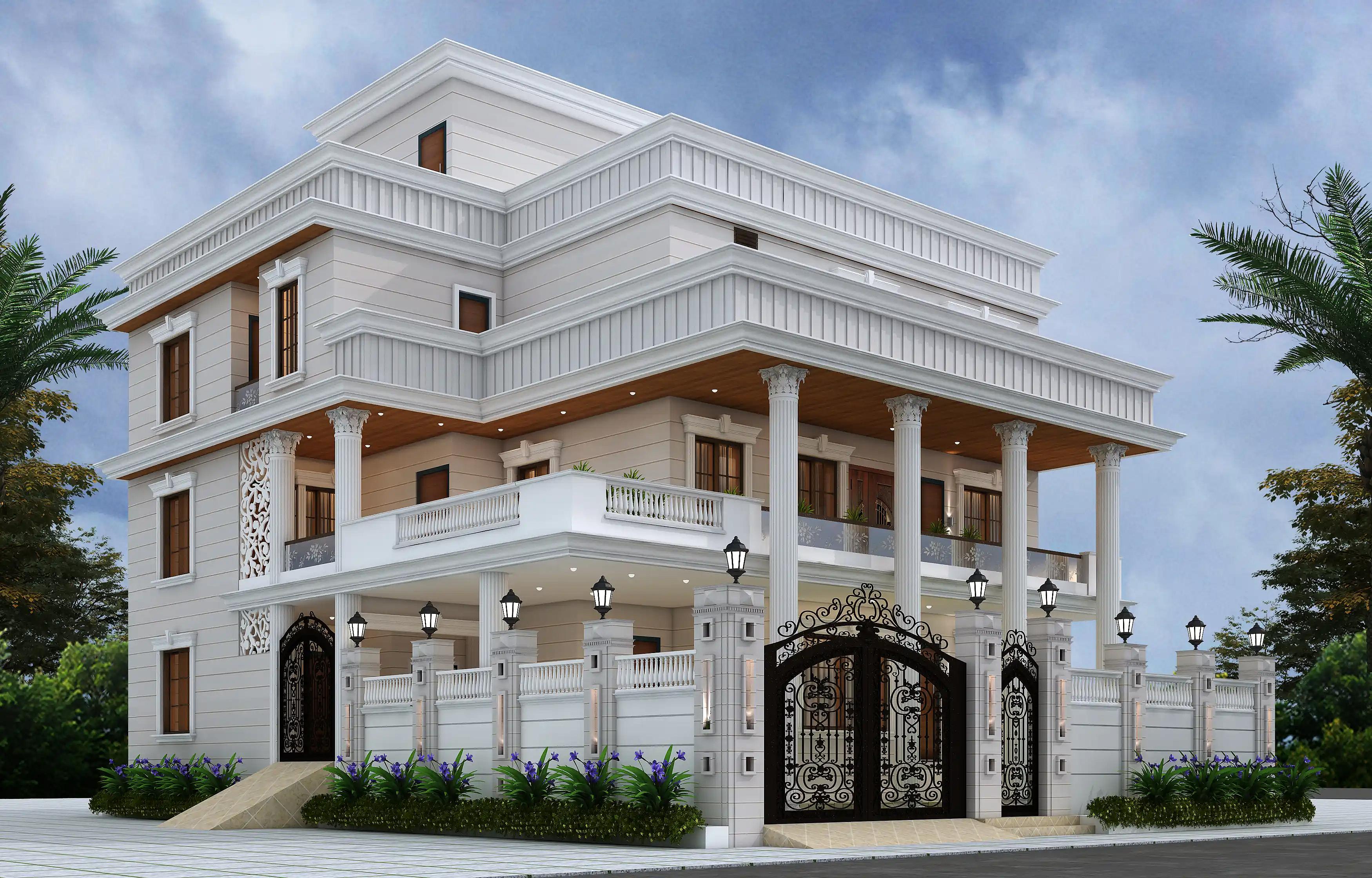 47X65 Apartment plan- 3055 sqft Residential Cum Commercial house design At Lucknow [UP] front elevation, 47x65 ft plot, north west facing, G+3, Lucknow
