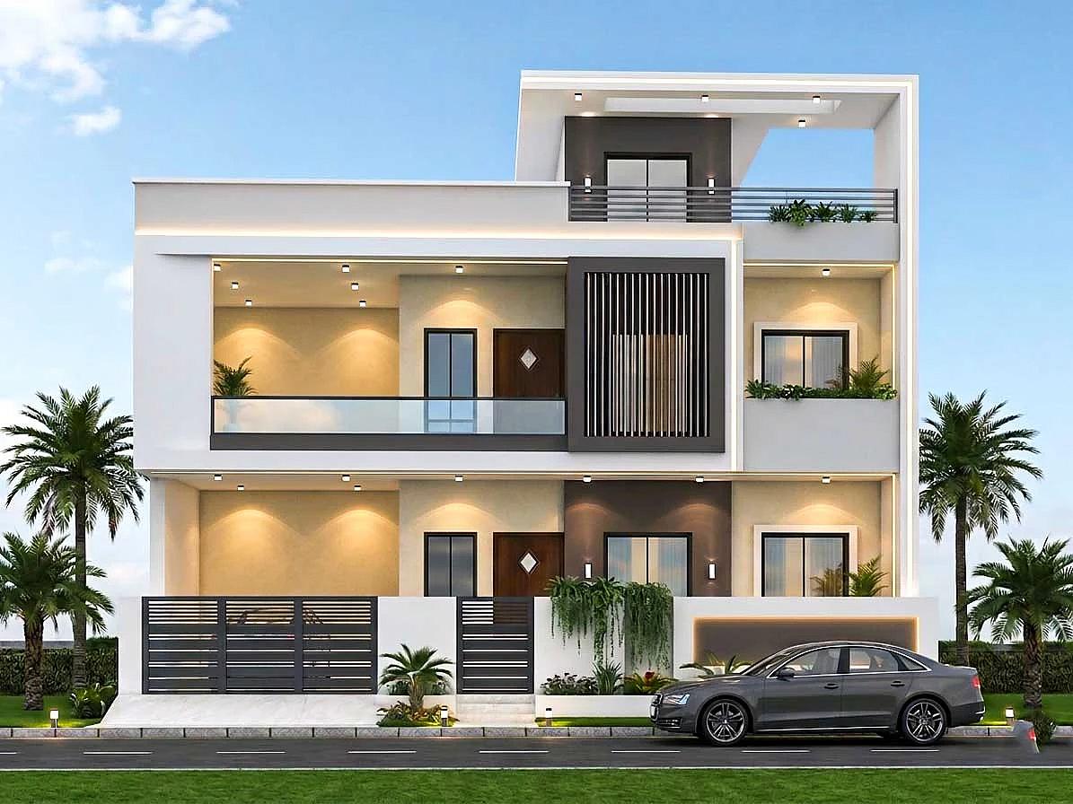 42X45 House plan- 1890 sqft Residential house design At Muzaffarpur [BR] front elevation, 42x45 ft plot, 6 BHK, south facing, G+1, Muzaffarpur