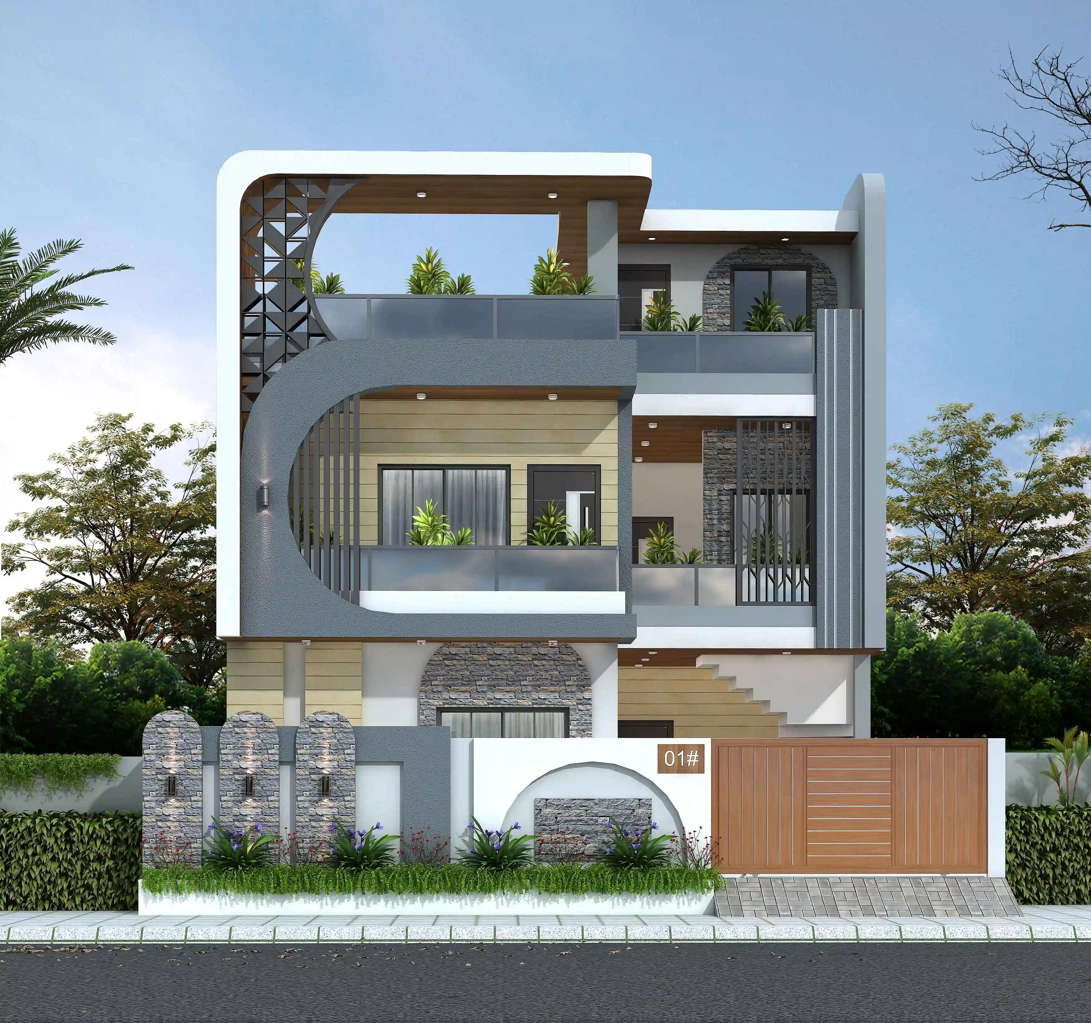 37X60 House plan- 2220 sqft Residential house design At Tirupur [TN] front elevation, 37x60 ft plot, 4 BHK, south facing, G+1, Tirupur