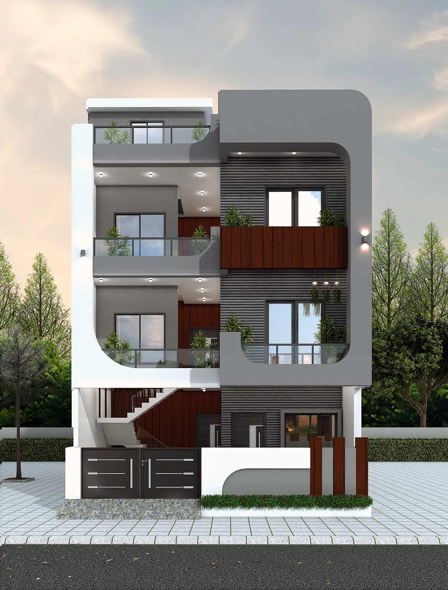 30X59 House plan- 1770 sqft Residential house design At Lucknow [UP] front elevation, 30x59 ft plot, east facing, G+2, Lucknow