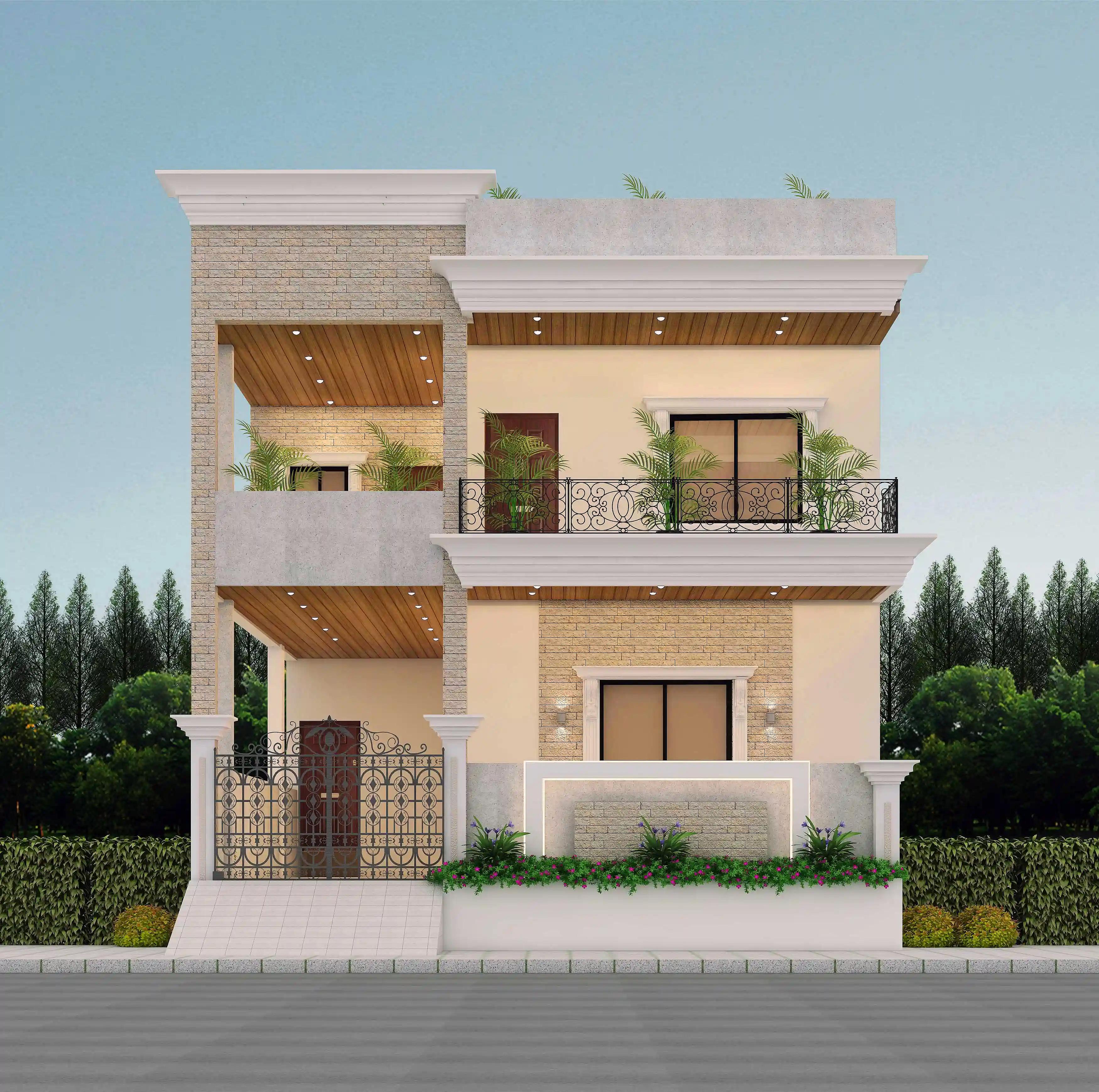 30X60 House plan- 1800 sqft Residential house design At Mathura [UP] front elevation, 30x60 ft plot, 4 BHK, west facing, G+1, Mathura