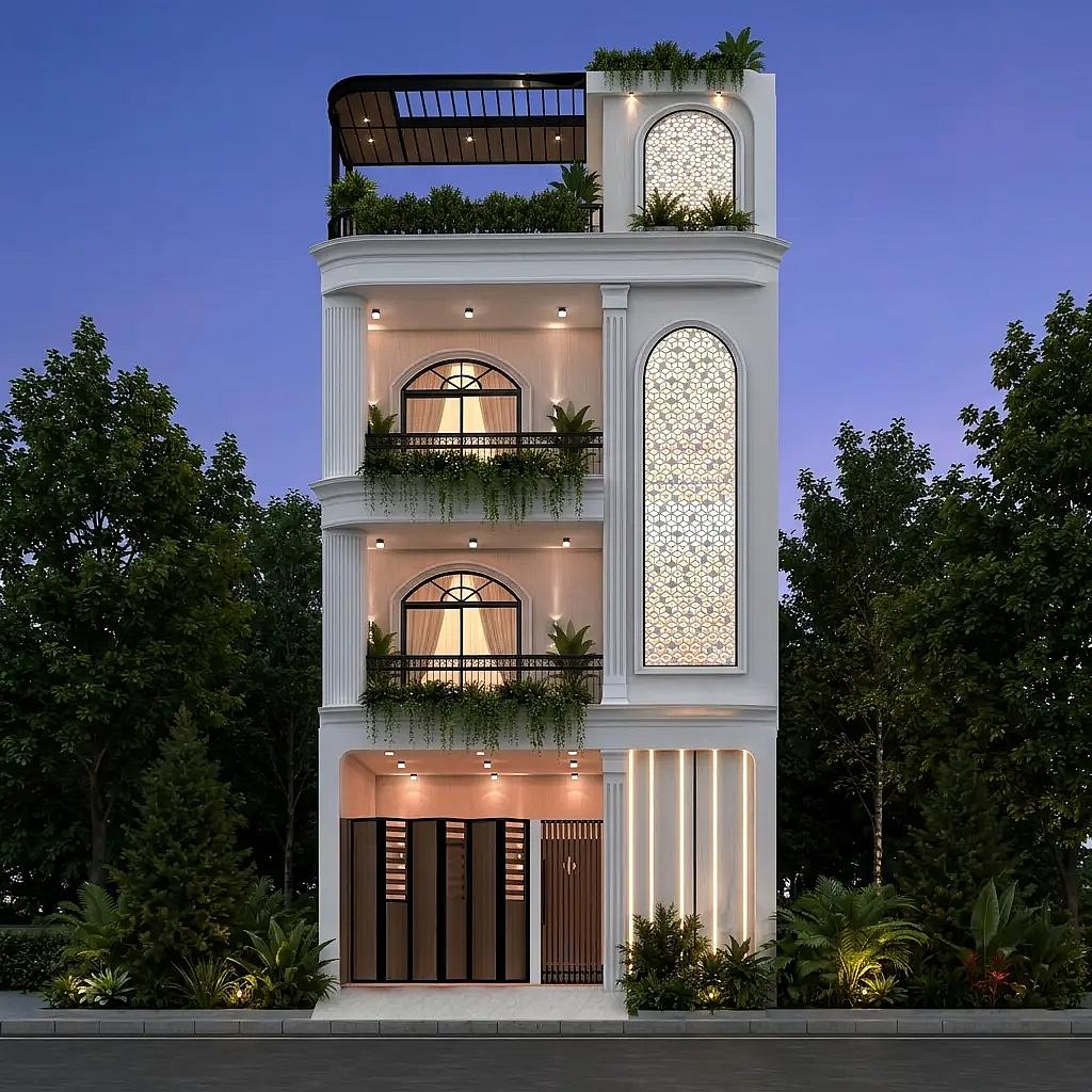 21X53 House plan- 1113 sqft Residential house design At Indore [MP] front elevation, 21x53 ft plot, west facing, G+2, Indore