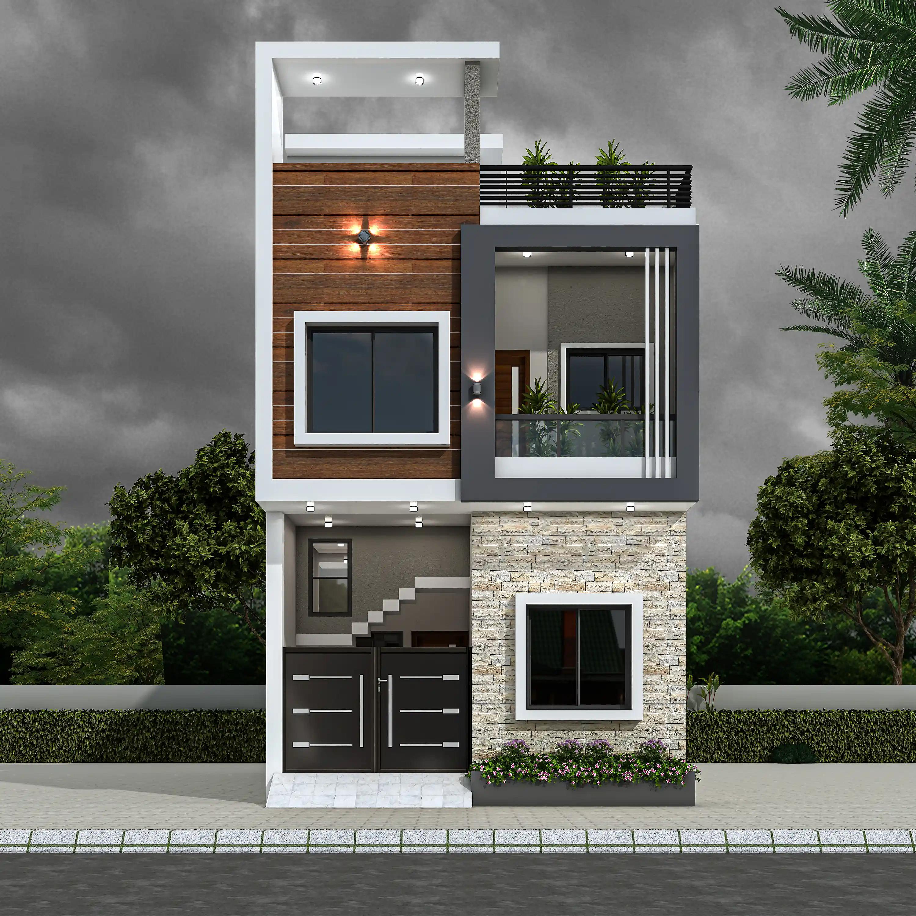 20X45 House plan- 900 sqft Residential house design At Narora [UP] front elevation, 20x45 ft plot, north east facing, G+1, Narora