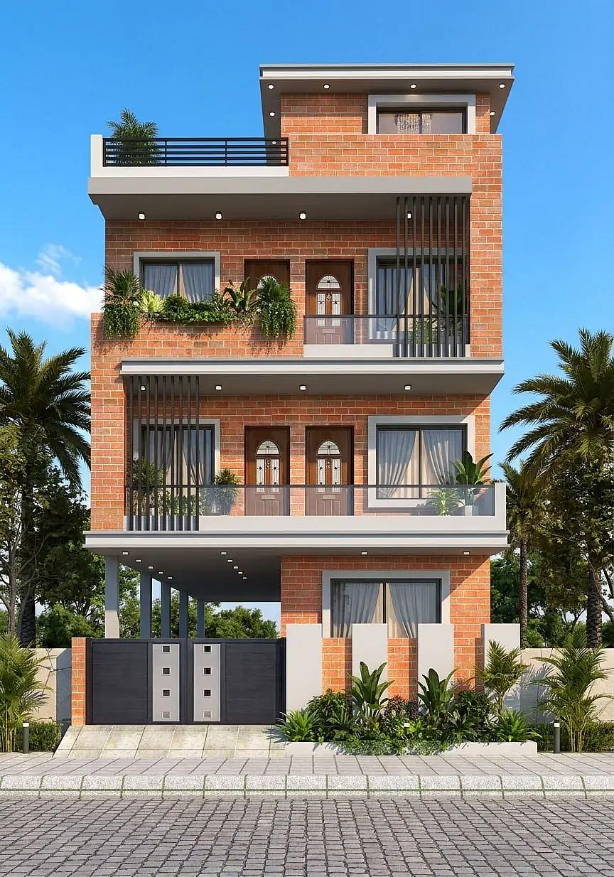 25X60 House plan- 1500 sqft Residential house design At Rohtak [HR] front elevation, 25x60 ft plot, north facing, G+2, Rohtak