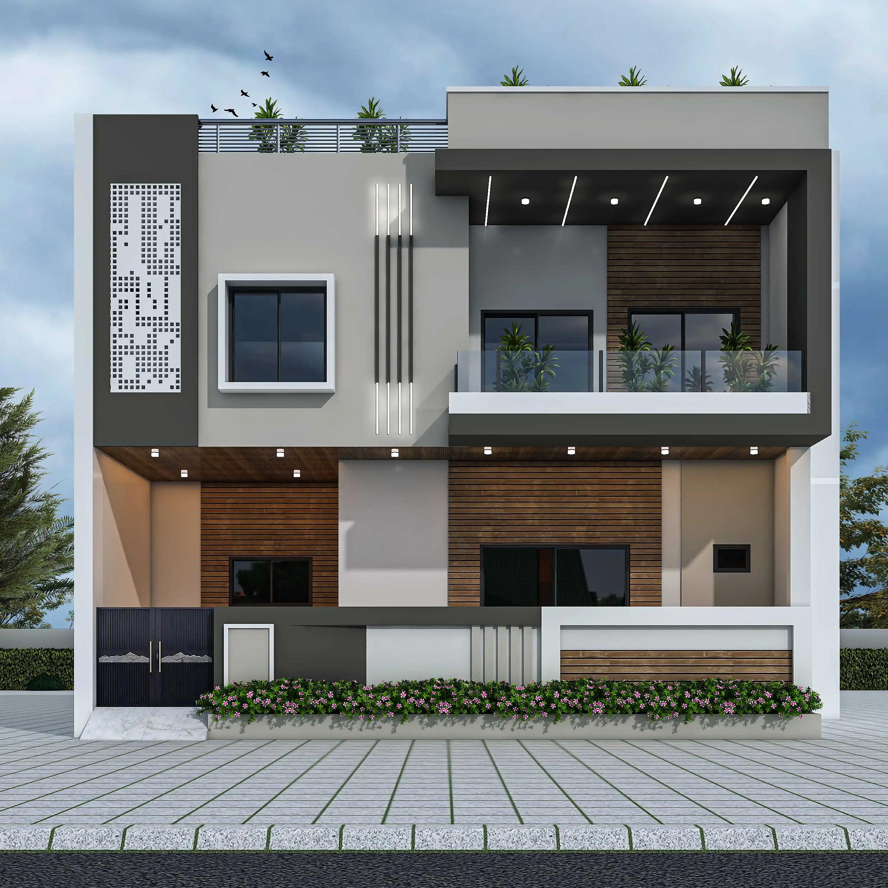 43X33 House plan- 129 sqft Residential house design At Basti [UP] front elevation, 43x33 ft plot, 3 BHK, north facing, G+1, Basti