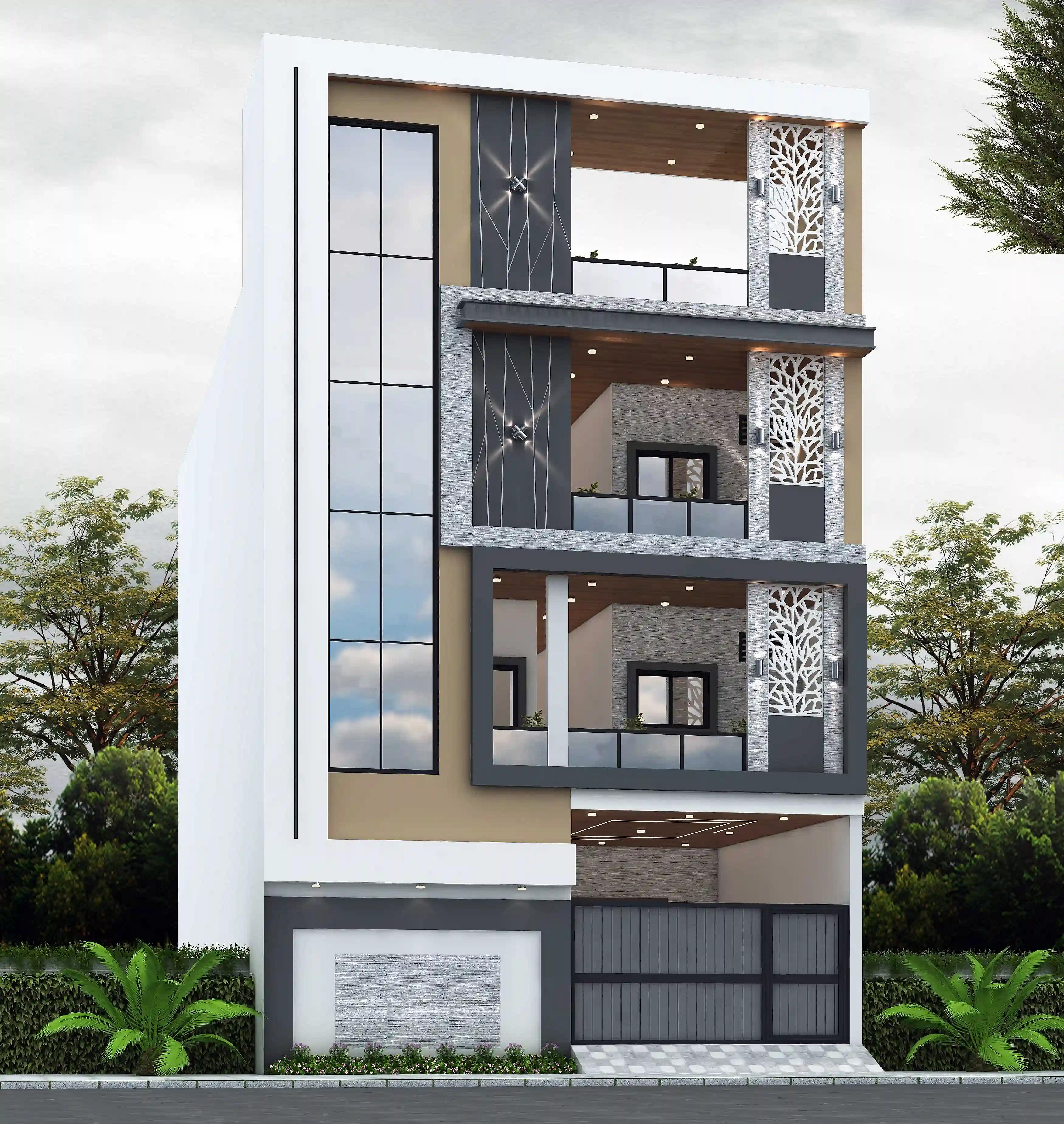 30X50 Apartment plan- 1500 sqft Residential Cum Commercial house design At Indore [MP] front elevation, 30x50 ft plot, 8 BHK, south facing, G+2, Indore