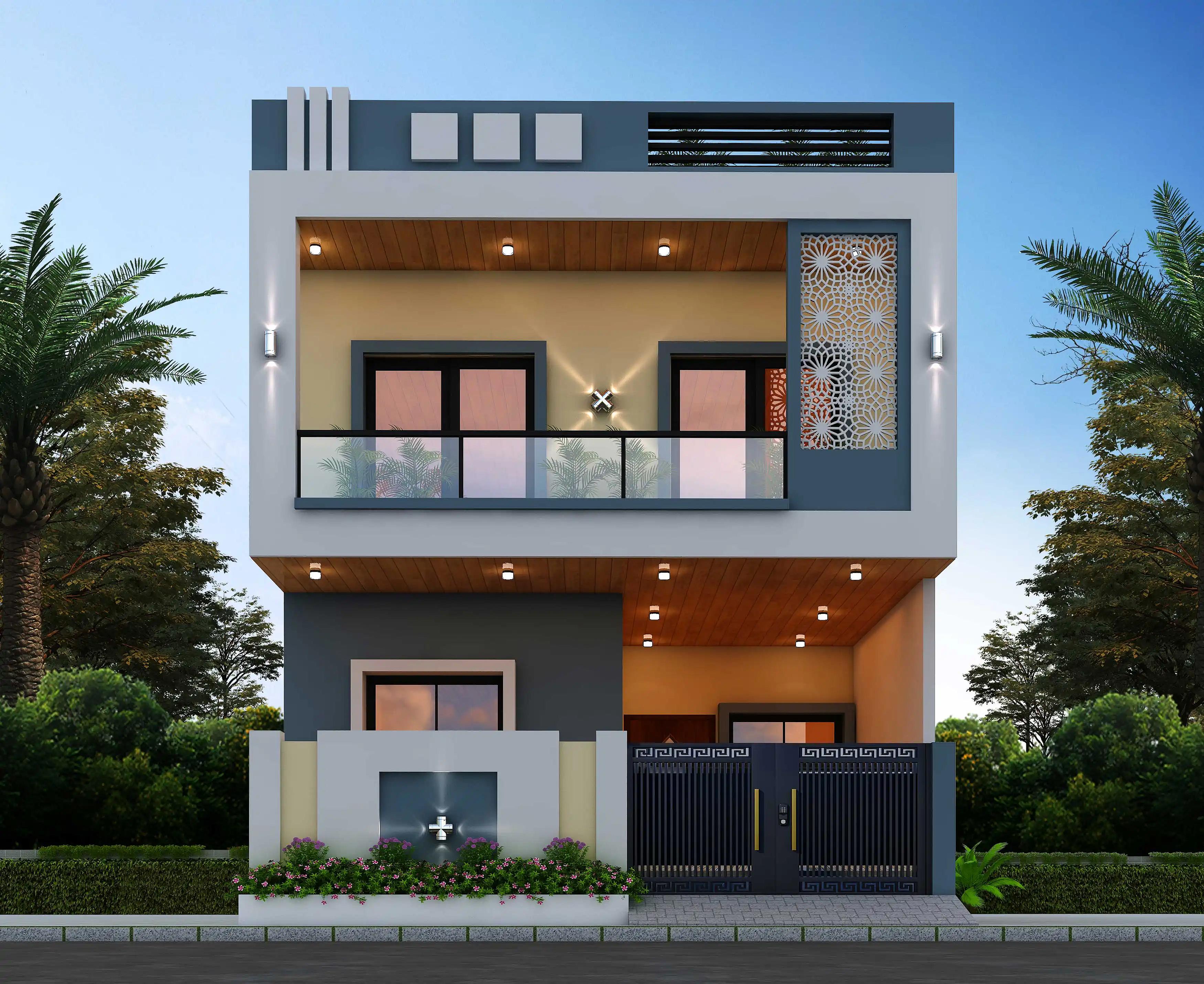 23X50 House plan- 1150 sqft Residential house design At Lucknow [UP] front elevation, 23x50 ft plot, 5 BHK, south east facing, G+1, Lucknow