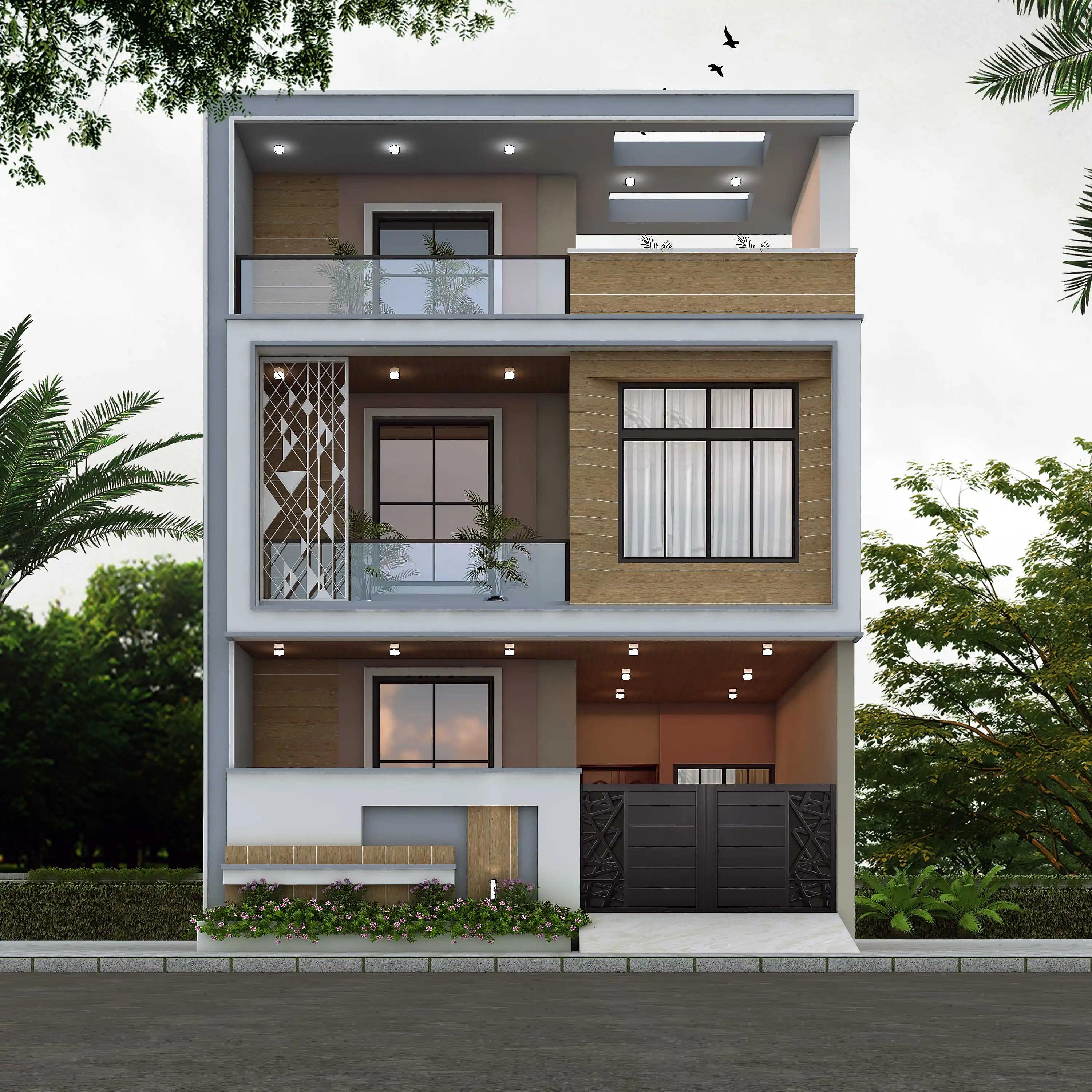 25X50 House plan- 1250 sqft Residential house design At Bhopal [MP] front elevation, 25x50 ft plot, 1 BHK, east facing, G+1, Bhopal
