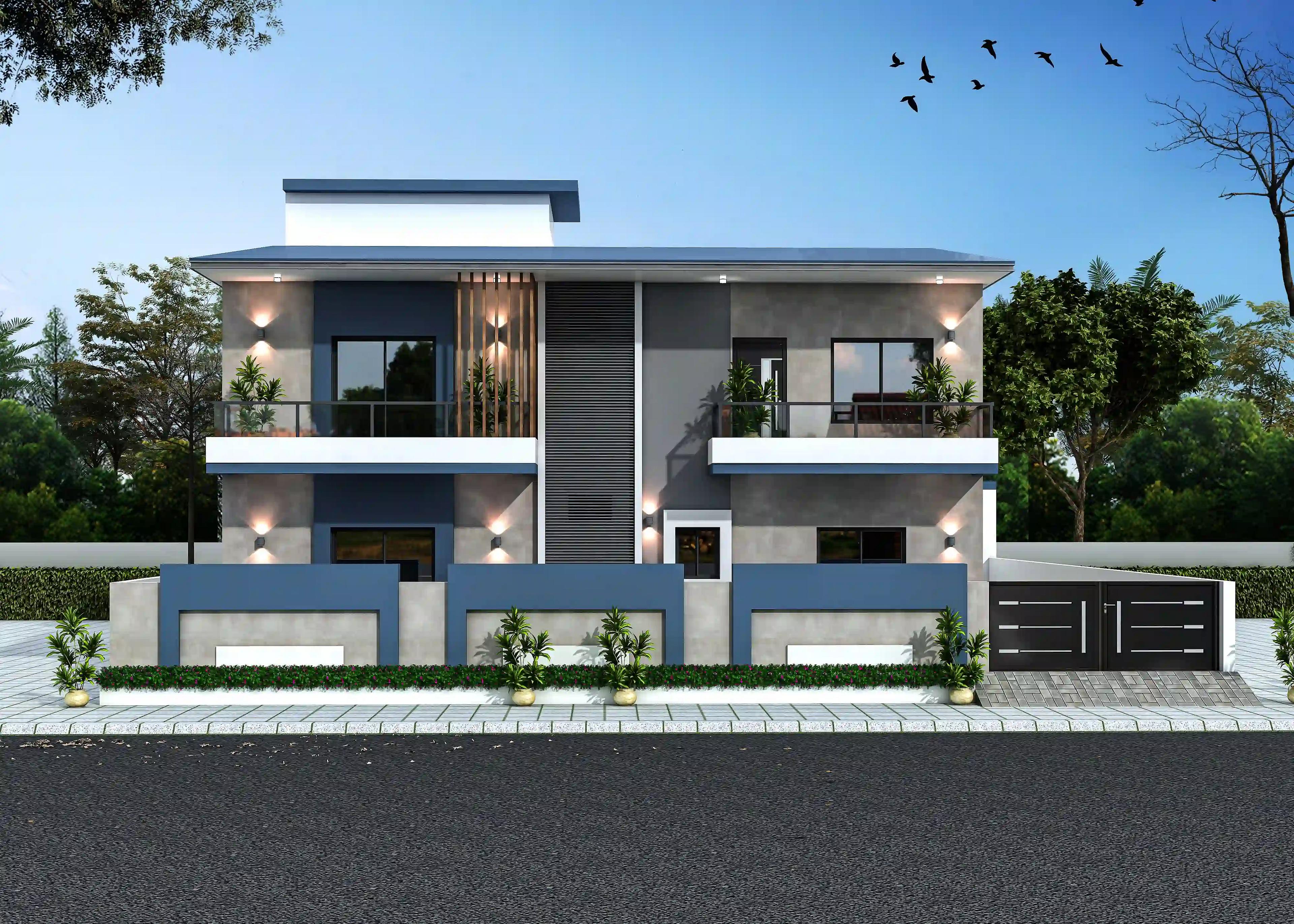44X45 House plan- 1980 sqft Residential house design At Sojat [RJ] front elevation, 44x45 ft plot, 4 BHK, south facing, G+1, Sojat