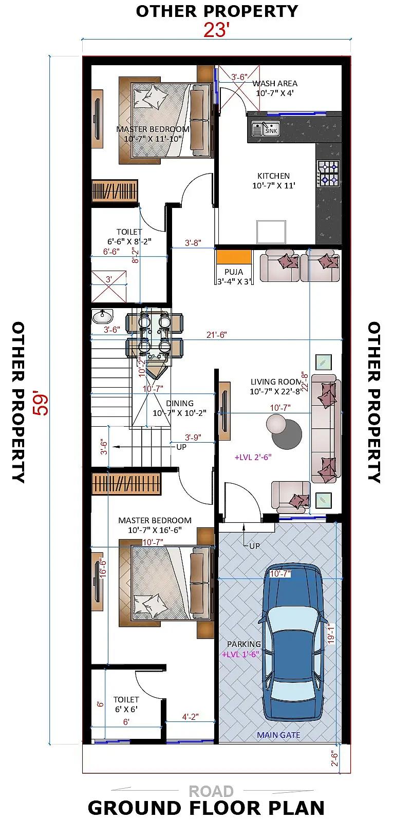 23X59 House plan- 1357 sqft Residential house design At Meerut thumbnail 2 — Project ID 8484