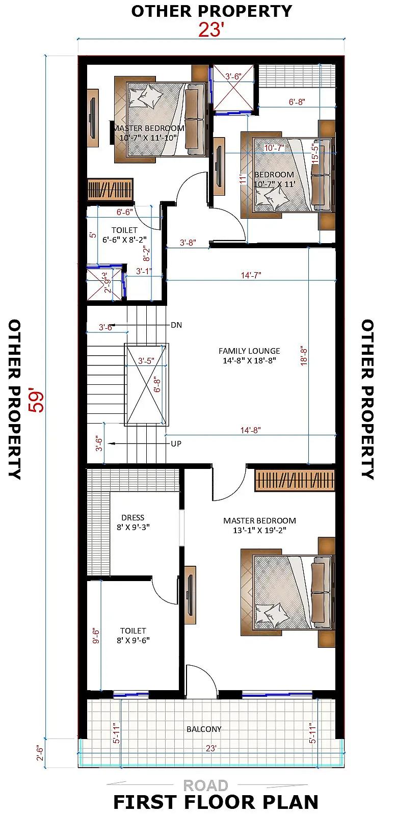 23X59 House plan- 1357 sqft Residential house design At Meerut thumbnail 3 — Project ID 8484