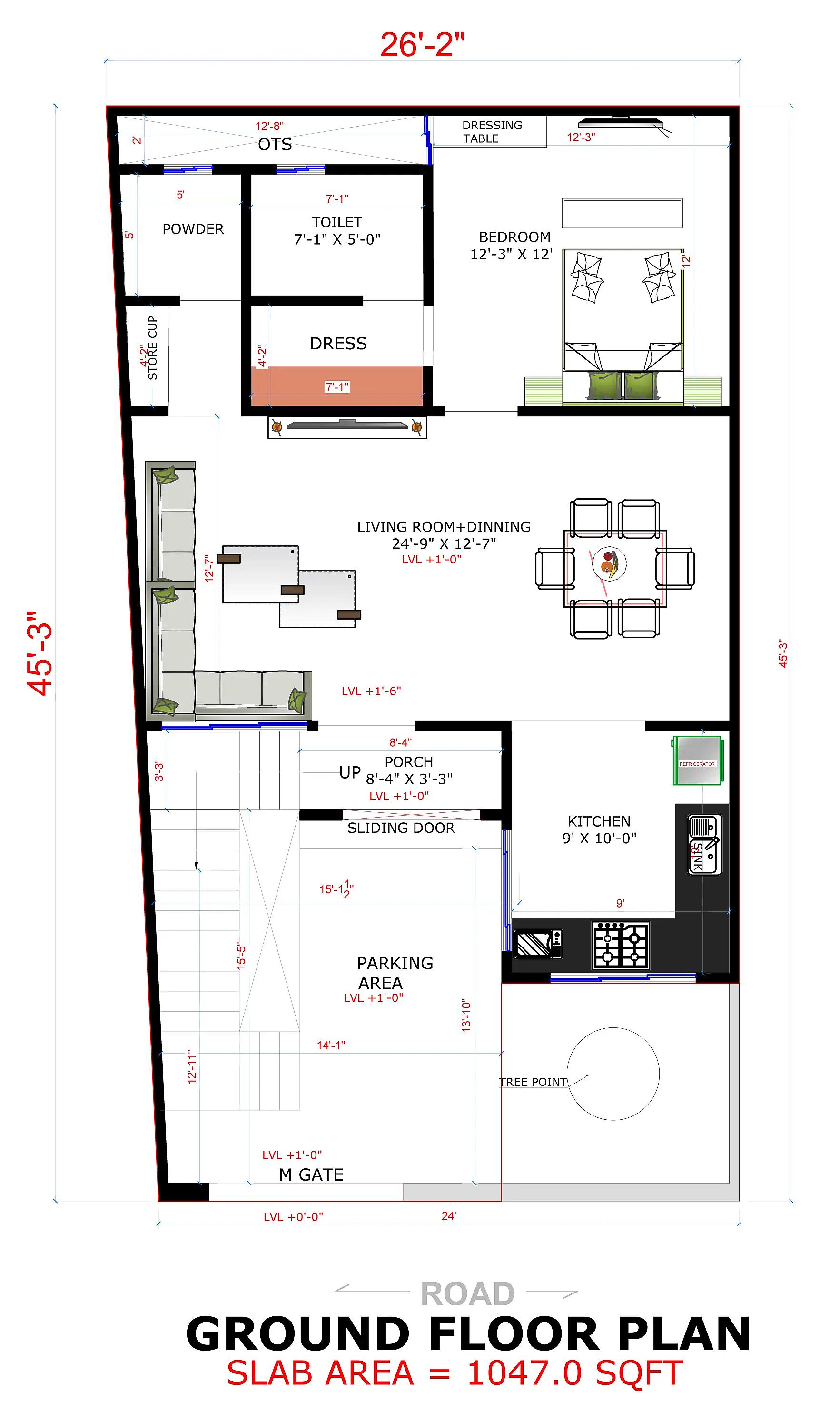 26X45 House plan- 1170 sqft Residential house design At NewDelhi thumbnail 2 — Project ID 8485