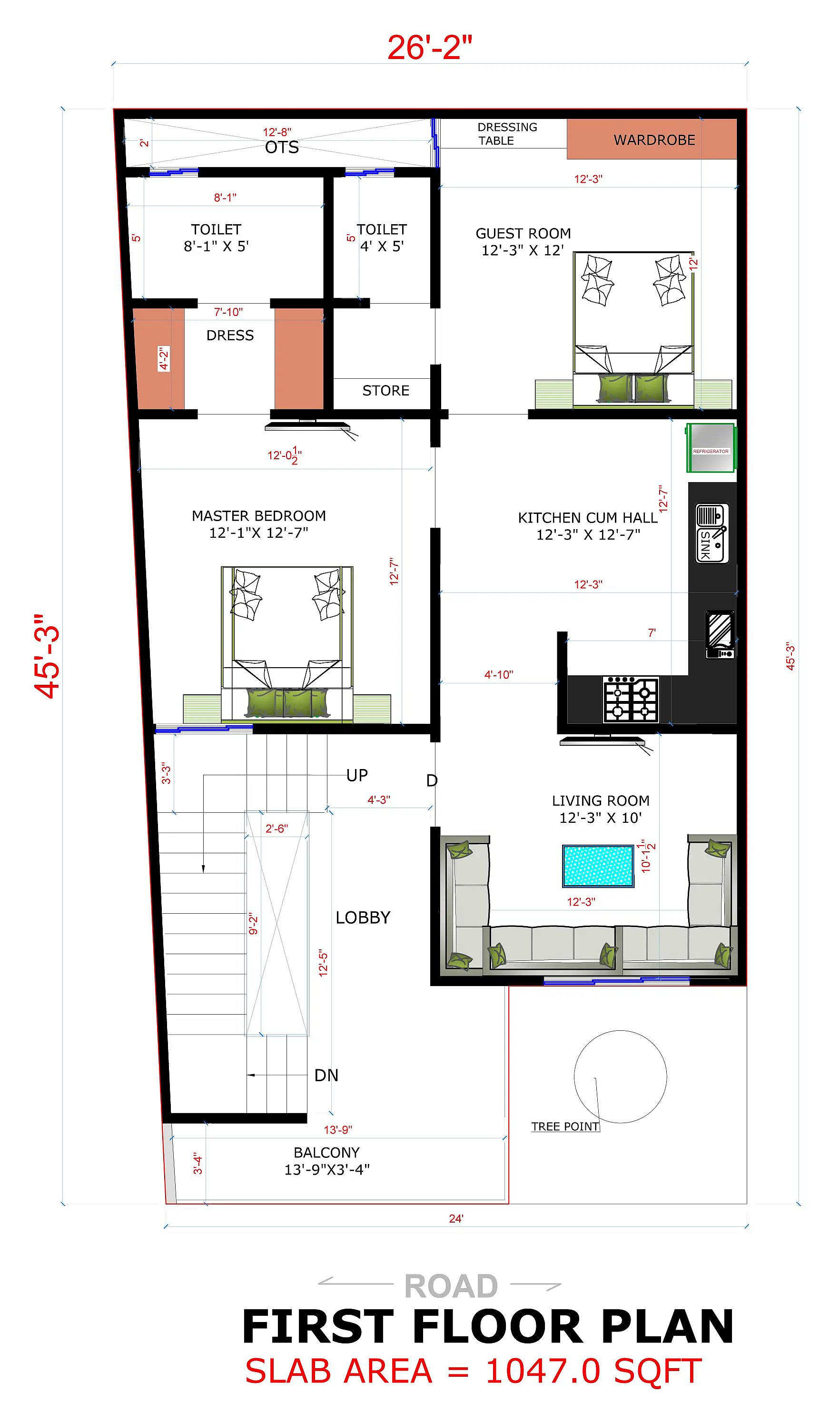 26X45 House plan- 1170 sqft Residential house design At NewDelhi thumbnail 3 — Project ID 8485