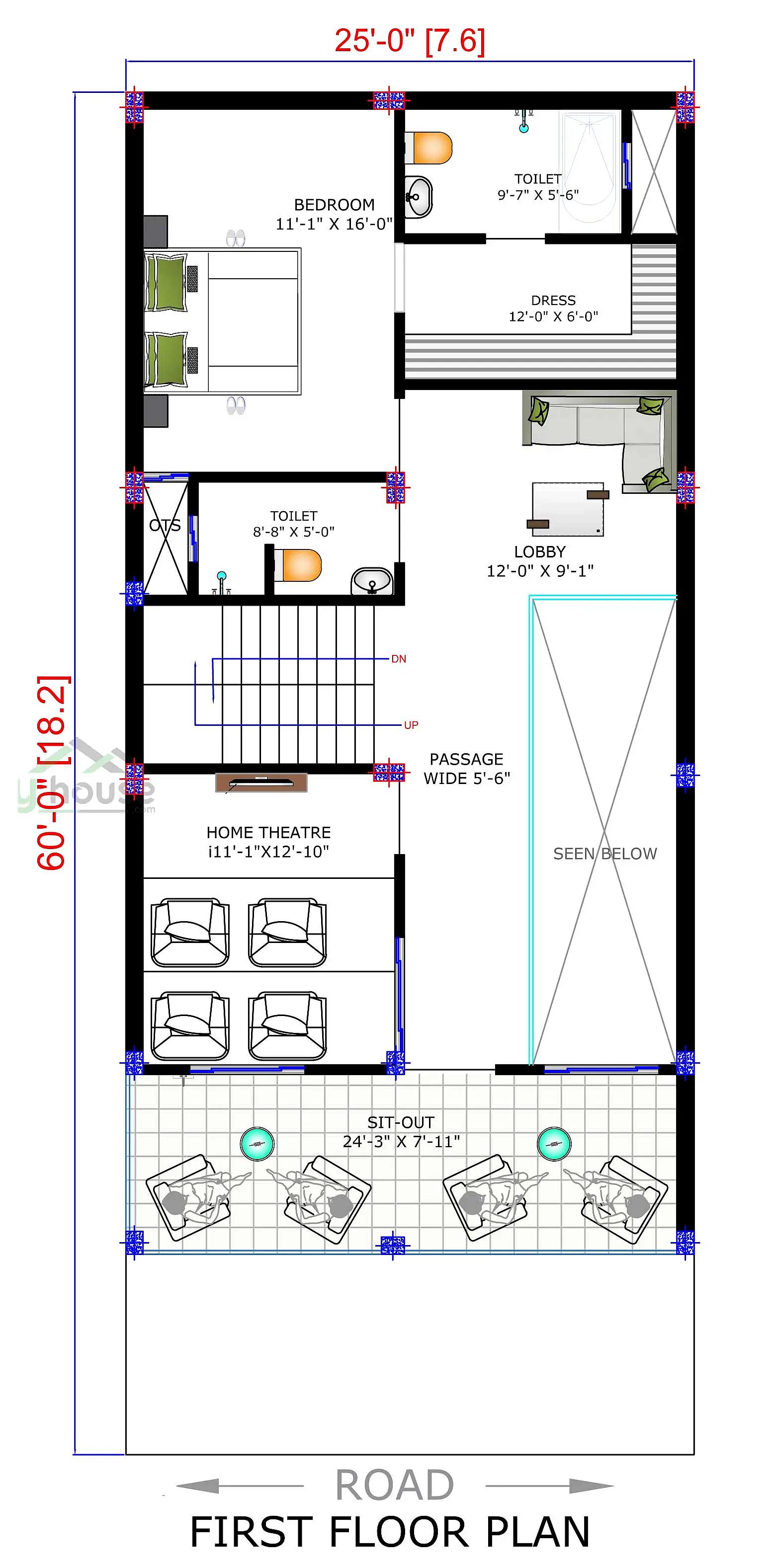 25X60 House plan- 1500 sqft Residential house design At Jhansi thumbnail 5 — Project ID 8486