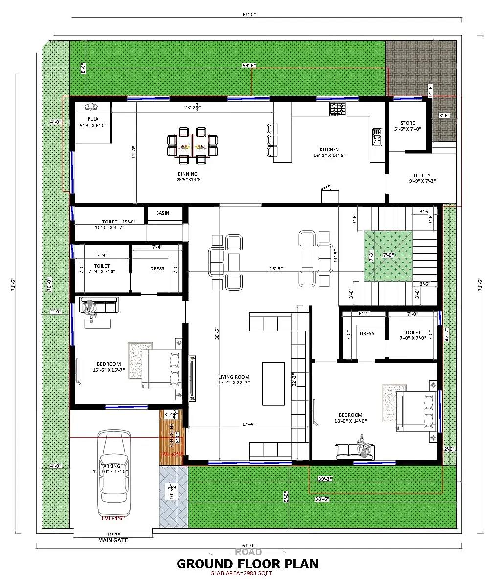 61X71 House plan- 4331 sqft Residential house design At Purunakatak thumbnail 2 — Project ID 8488