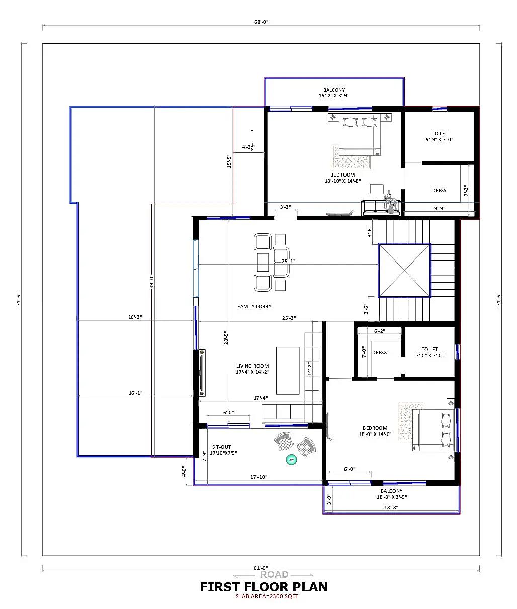 61X71 House plan- 4331 sqft Residential house design At Purunakatak thumbnail 3 — Project ID 8488
