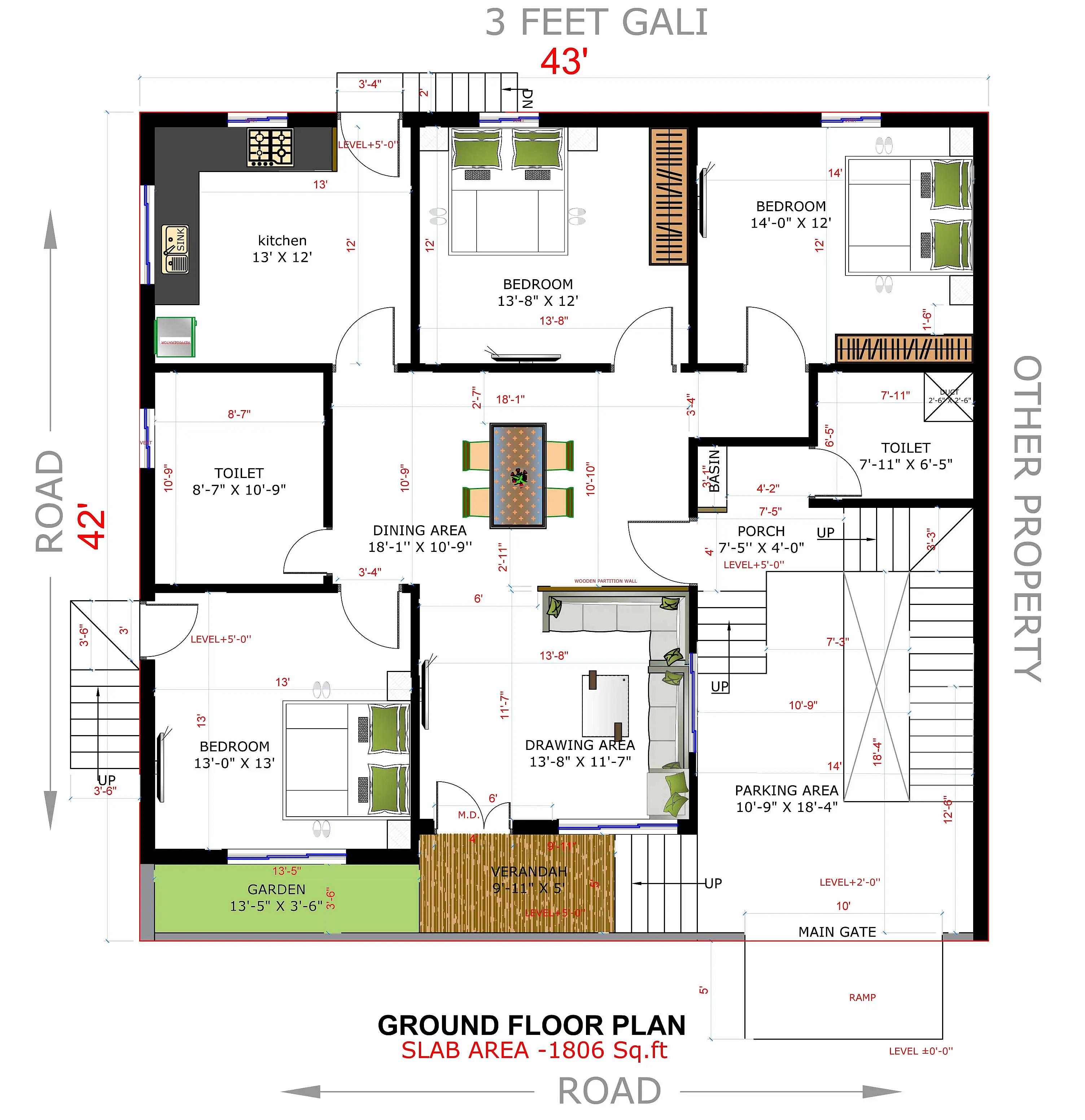 43X42 House plan- 1806 sqft Residential house design At Orai thumbnail 2 — Project ID 8489