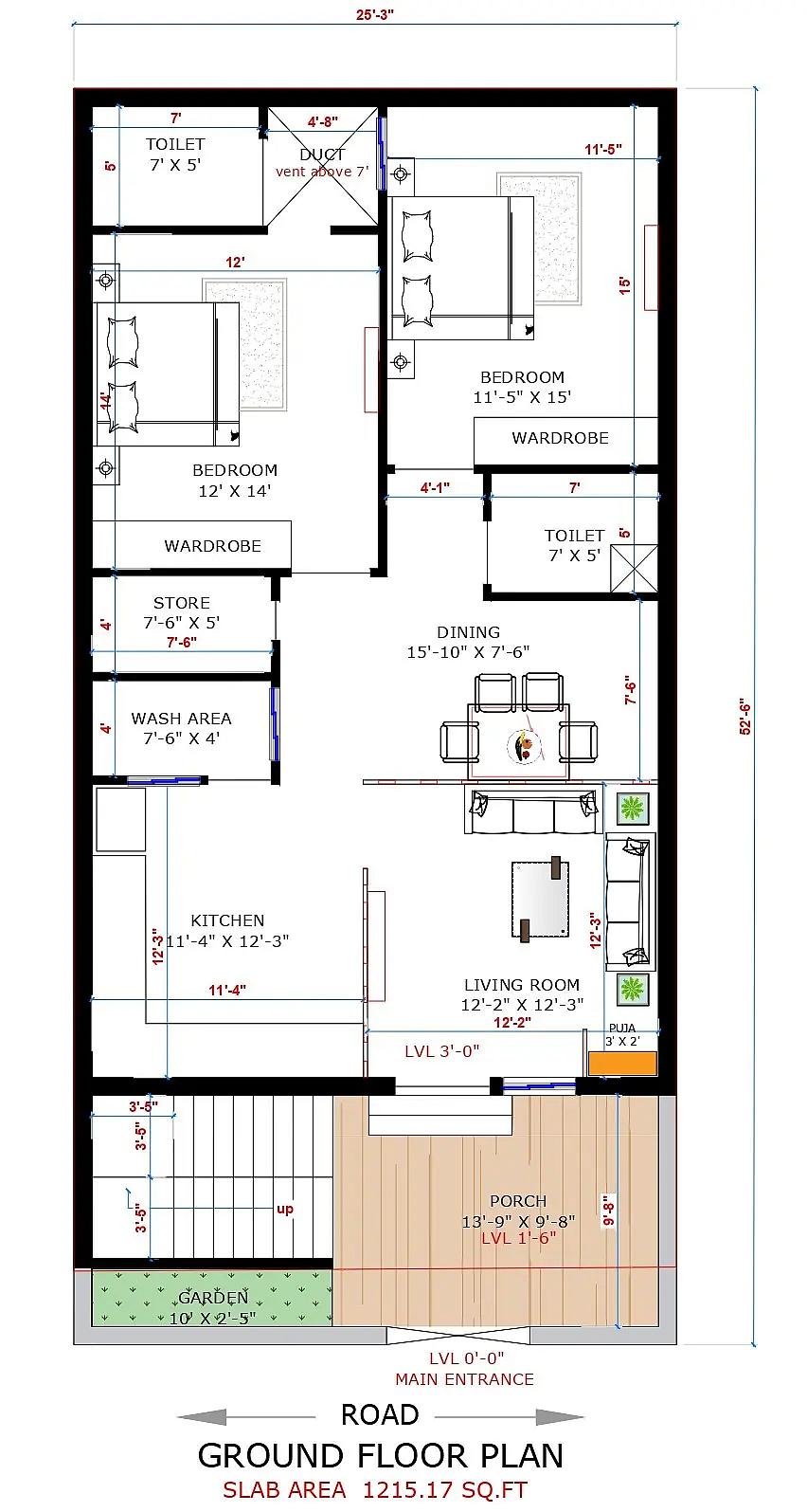 25X52 House plan- 1300 sqft Residential house design At Sagar thumbnail 2 — Project ID 8490