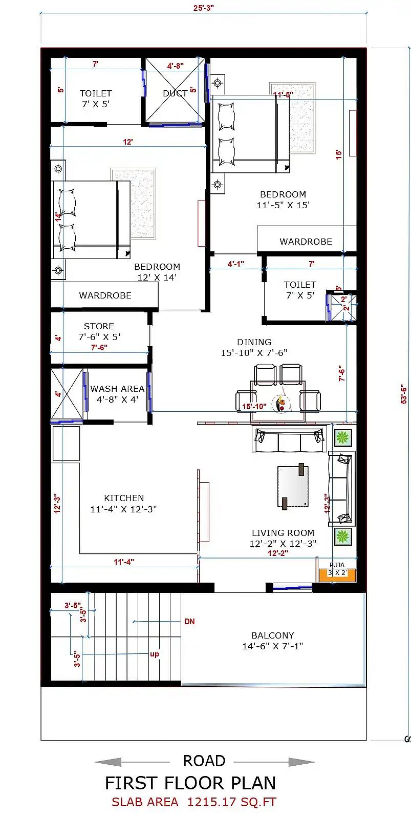 25X52 House plan- 1300 sqft Residential house design At Sagar thumbnail 3 — Project ID 8490