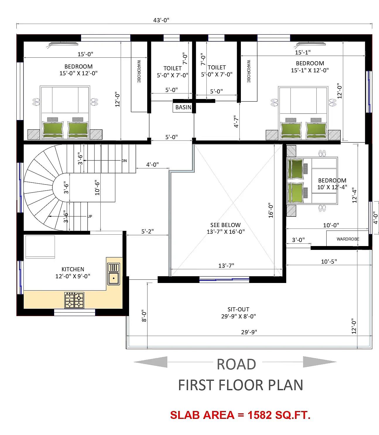 58X34 House plan- 1972 sqft Residential house design At Patna thumbnail 4 — Project ID 8493