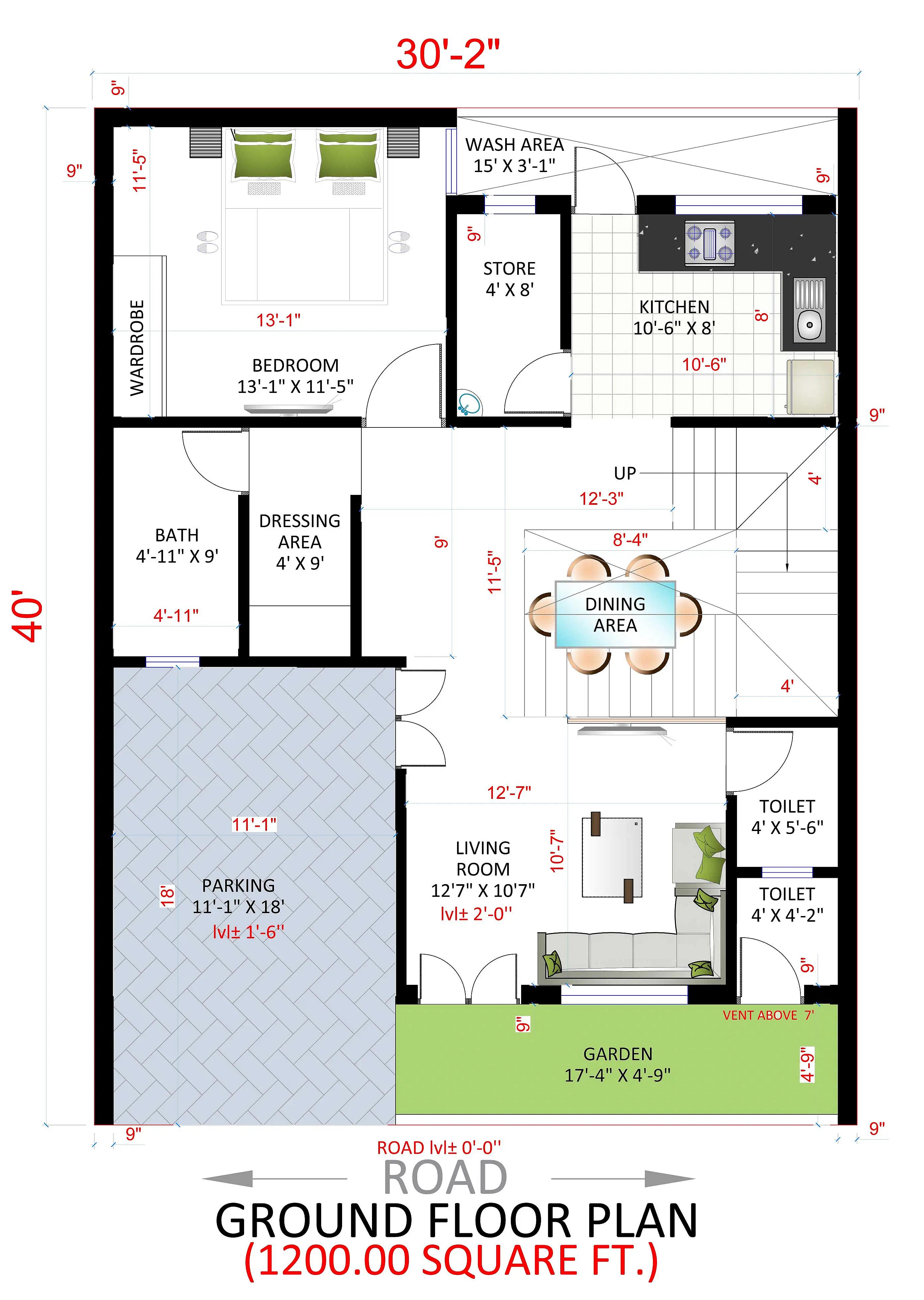 30X40 House plan- 1200 sqft Residential house design At Bharatpur thumbnail 2 — Project ID 8494