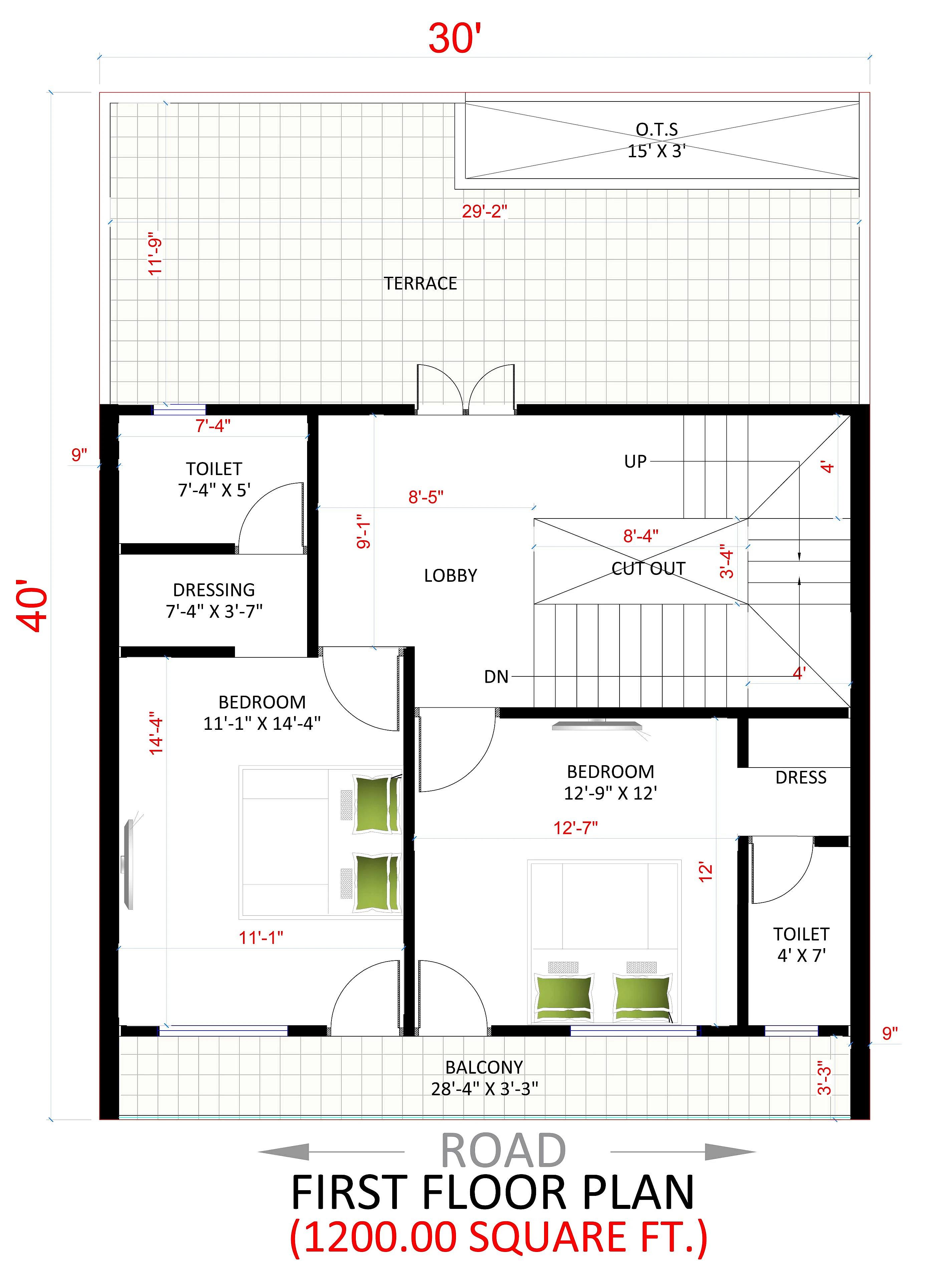 30X40 House plan- 1200 sqft Residential house design At Bharatpur thumbnail 3 — Project ID 8494