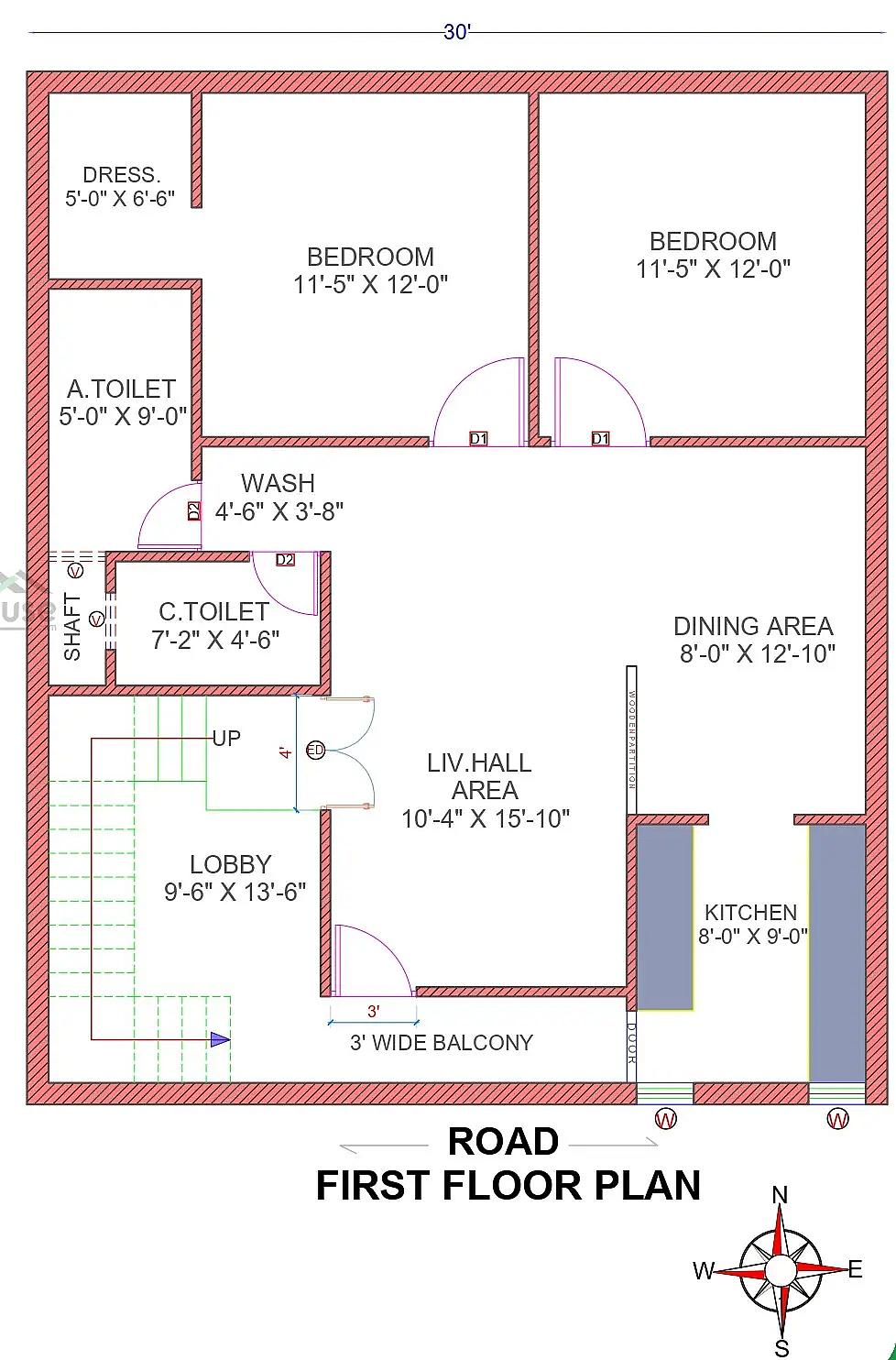 30X36 House plan- 1080 sqft Residential house design At Faridabad thumbnail 3 — Project ID 8495