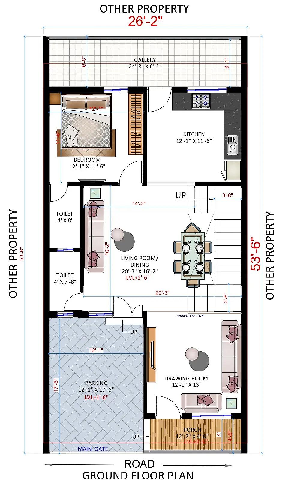 26X53 House plan- 1378 sqft Residential house design At Noida thumbnail 2 — Project ID 8497