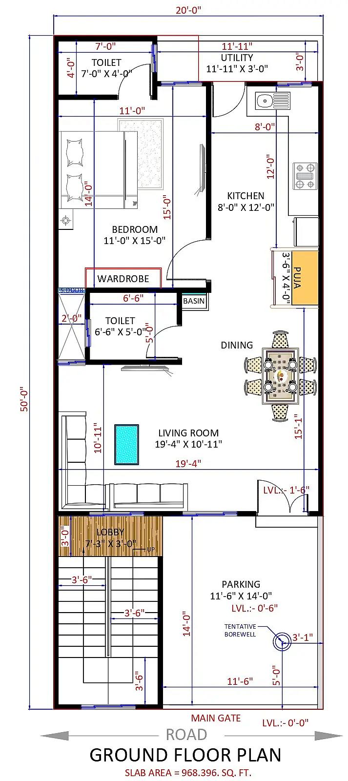 20X50 House plan- 1000 sqft Residential house design At Indore thumbnail 3 — Project ID 8499