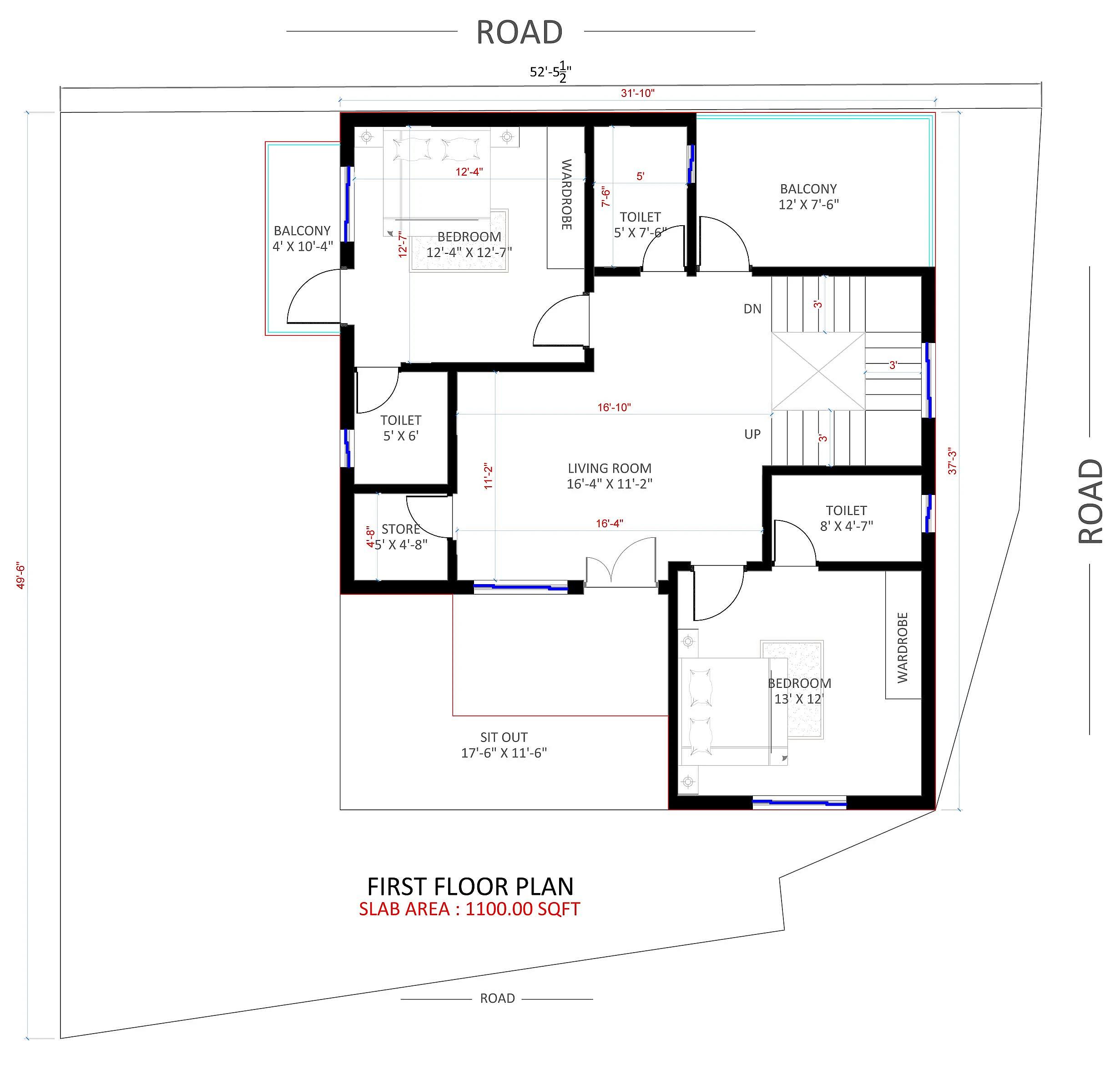 32X37 House plan- 1184 sqft Residential house design At Rajkot thumbnail 4 — Project ID 8500