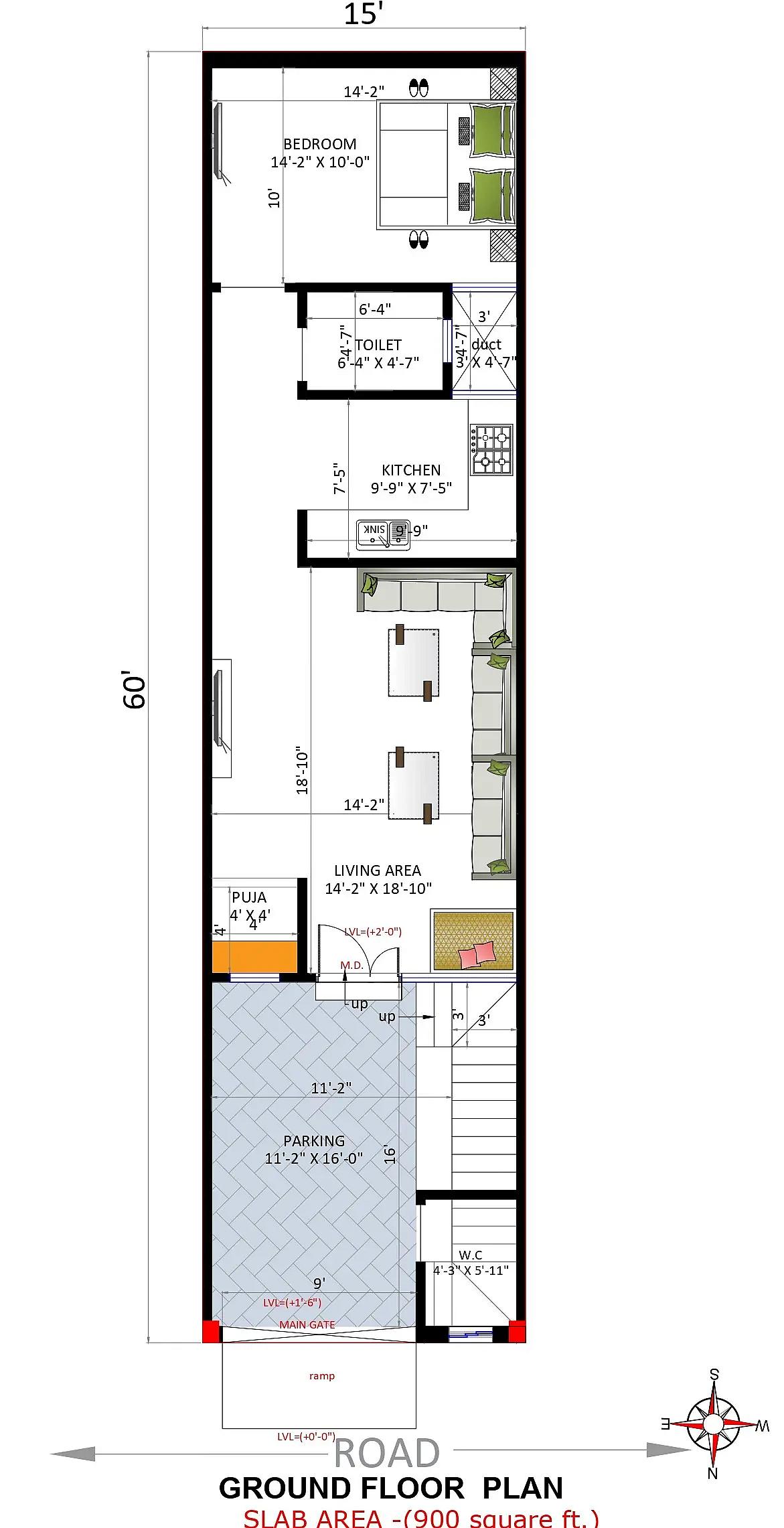 15X60 House plan- 900 sqft Residential house design At Kanpur thumbnail 2 — Project ID 8503