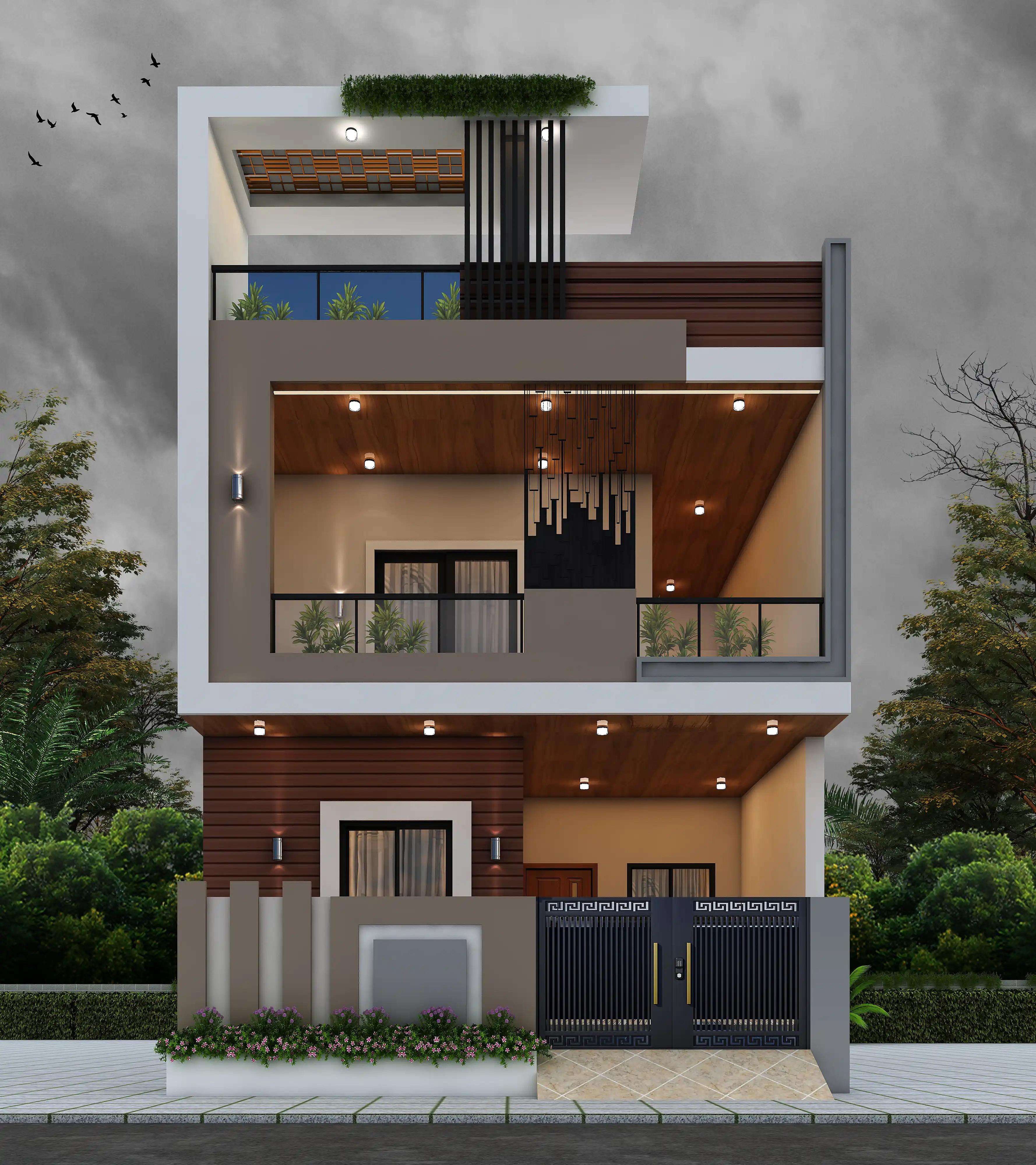 22X50 House plan- 1100 sqft Residential house design At Bhopal thumbnail 1 — Project ID 8506