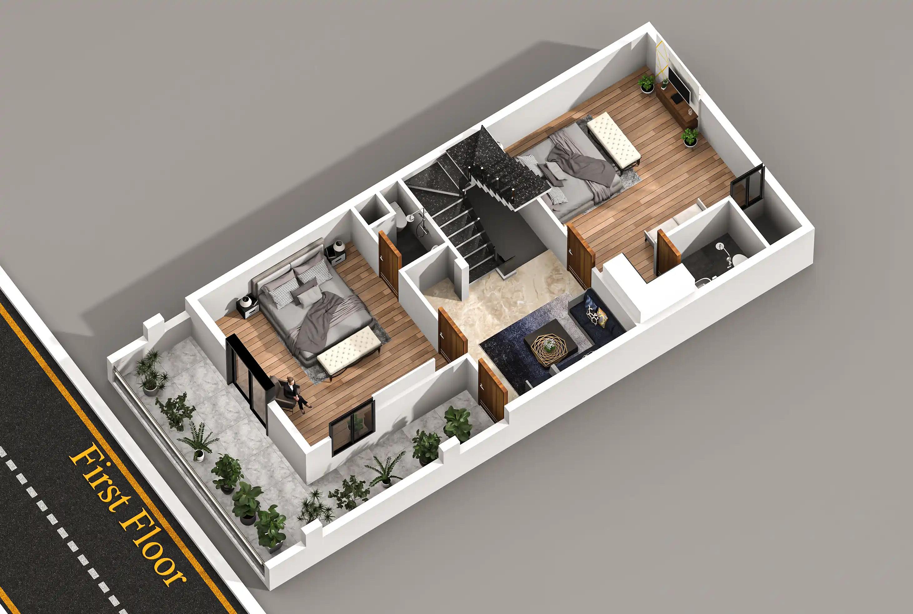22X50 House plan- 1100 sqft Residential house design At Bhopal thumbnail 3 — Project ID 8506