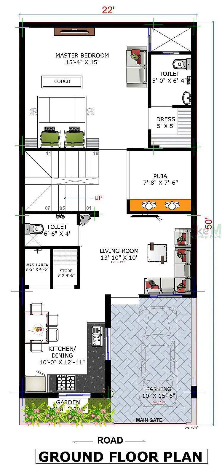 22X50 House plan- 1100 sqft Residential house design At Bhopal thumbnail 4 — Project ID 8506
